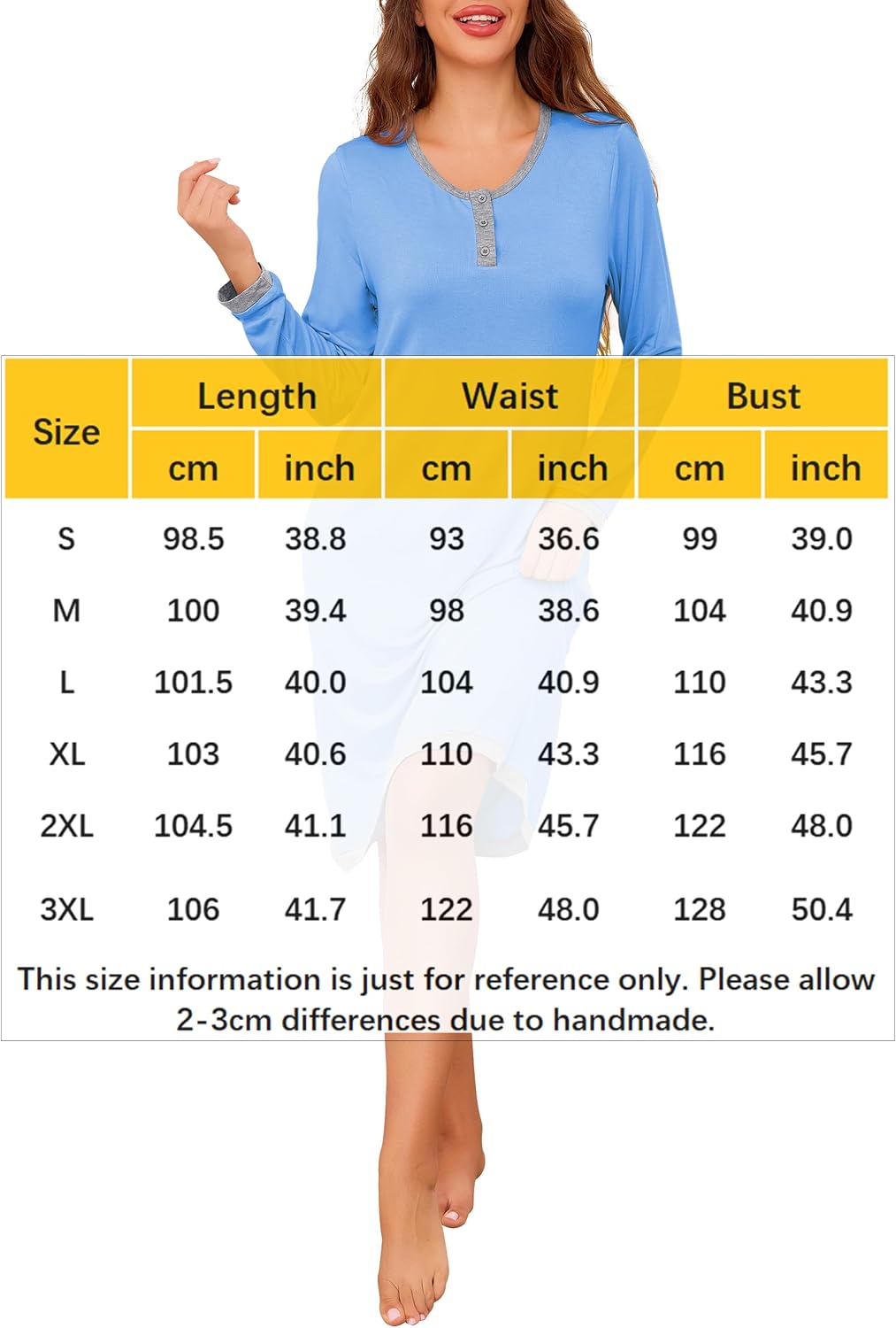 Thumbnail 5 de Wikoan Women’s long sleeve nightdresses with side pockets (plus size, button-down style)