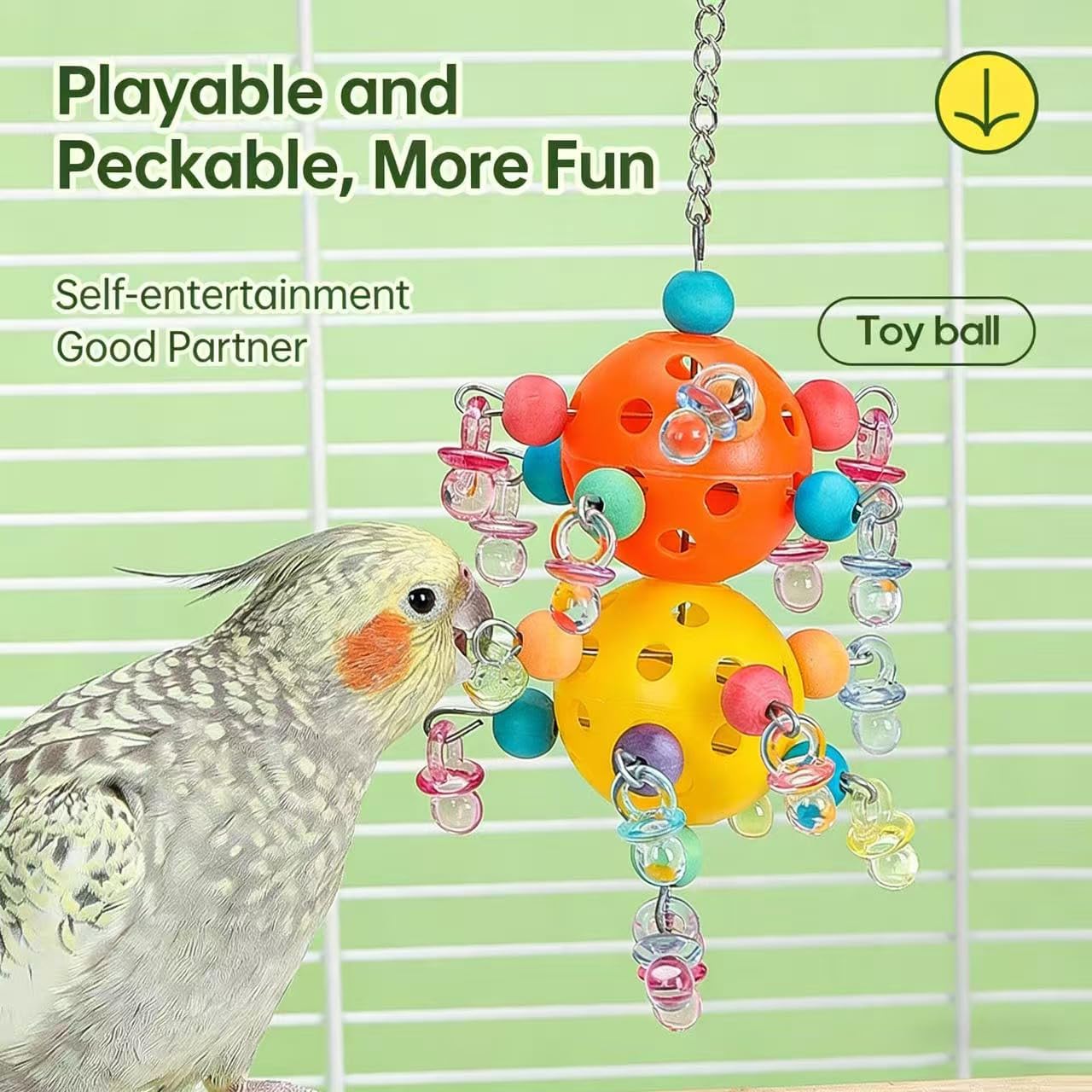 Thumbnail 3 de Didabotak Bird Chewing Toys: Hanging Colorful Plastic Ball Toy for Small to Medium Birds