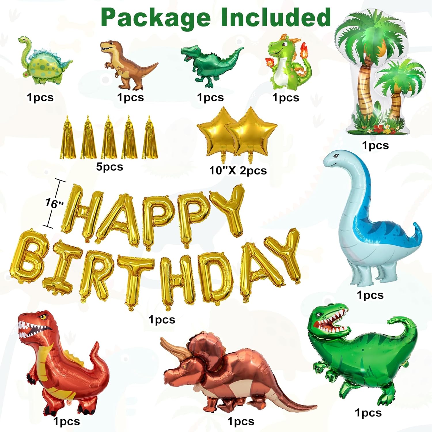 Thumbnail 1 de BlueCloudy Dinosaur Party Balloons Supplies – 125pc Jungle Happy Birthday Foil Balloon Curtain & Arch Set