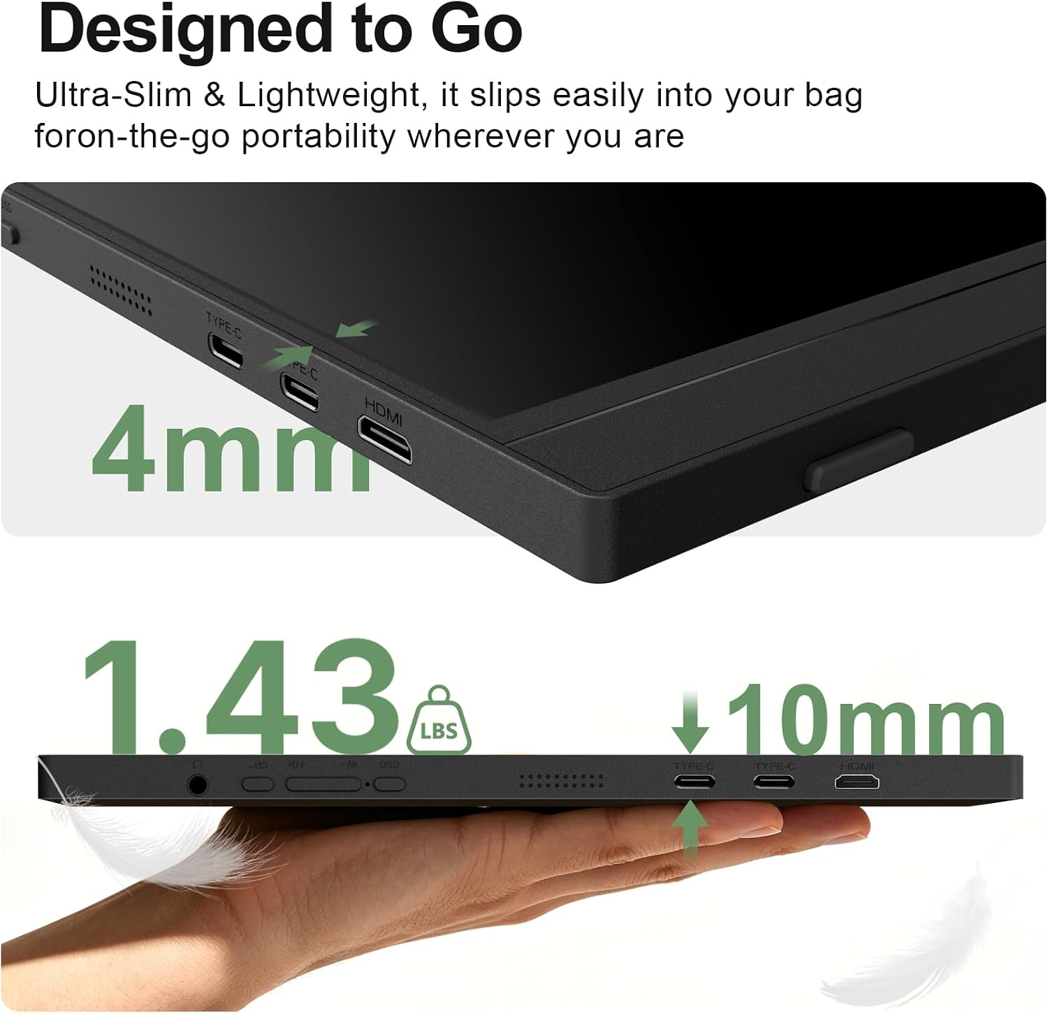 Detalle de GEESUU 15.6'' Portable Monitor: Full HD IPS Second Screen for Laptop, USB-C & Mini HDMI