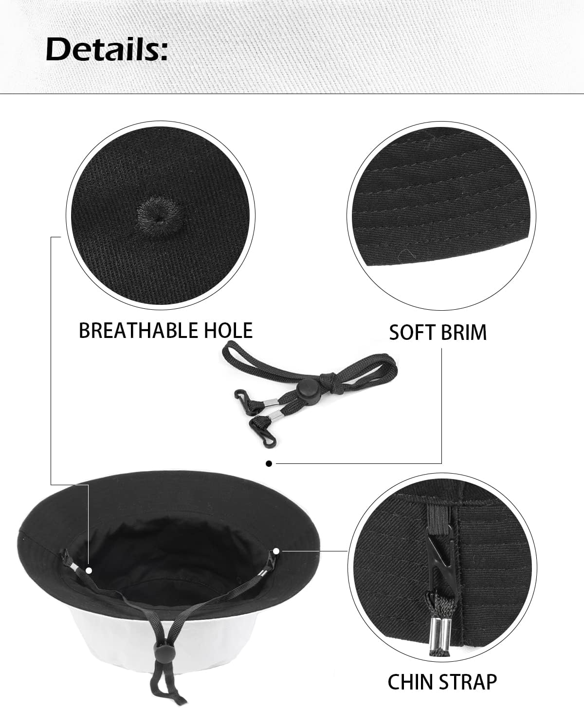 Detalle 2 de Zylioo Reversible Bucket Sun Hat – L/XL/XX-Large, 100% Cotton with Dual Brim Options