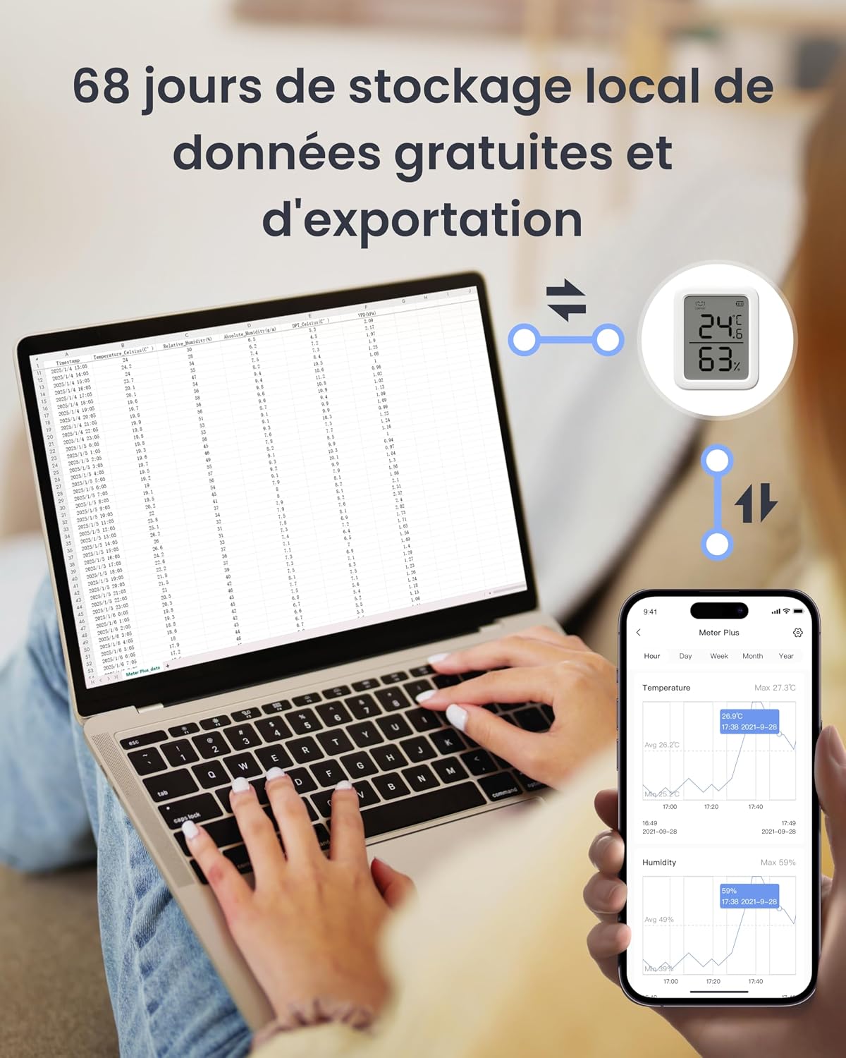 Detalle 2 de SwitchBot Thermomètre Hygromètre intérieur – Lot de 2 avec Hub Mini Matter, capteurs Bluetooth numériques