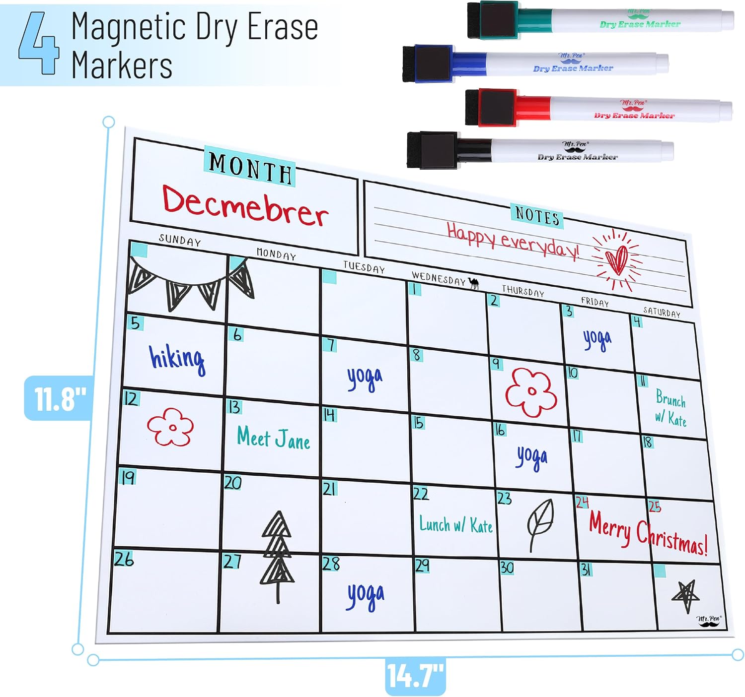 Detalle 2 de Mr. Pen Magnetic Dry Erase Calendar, 14.7 x 11.8-Inch