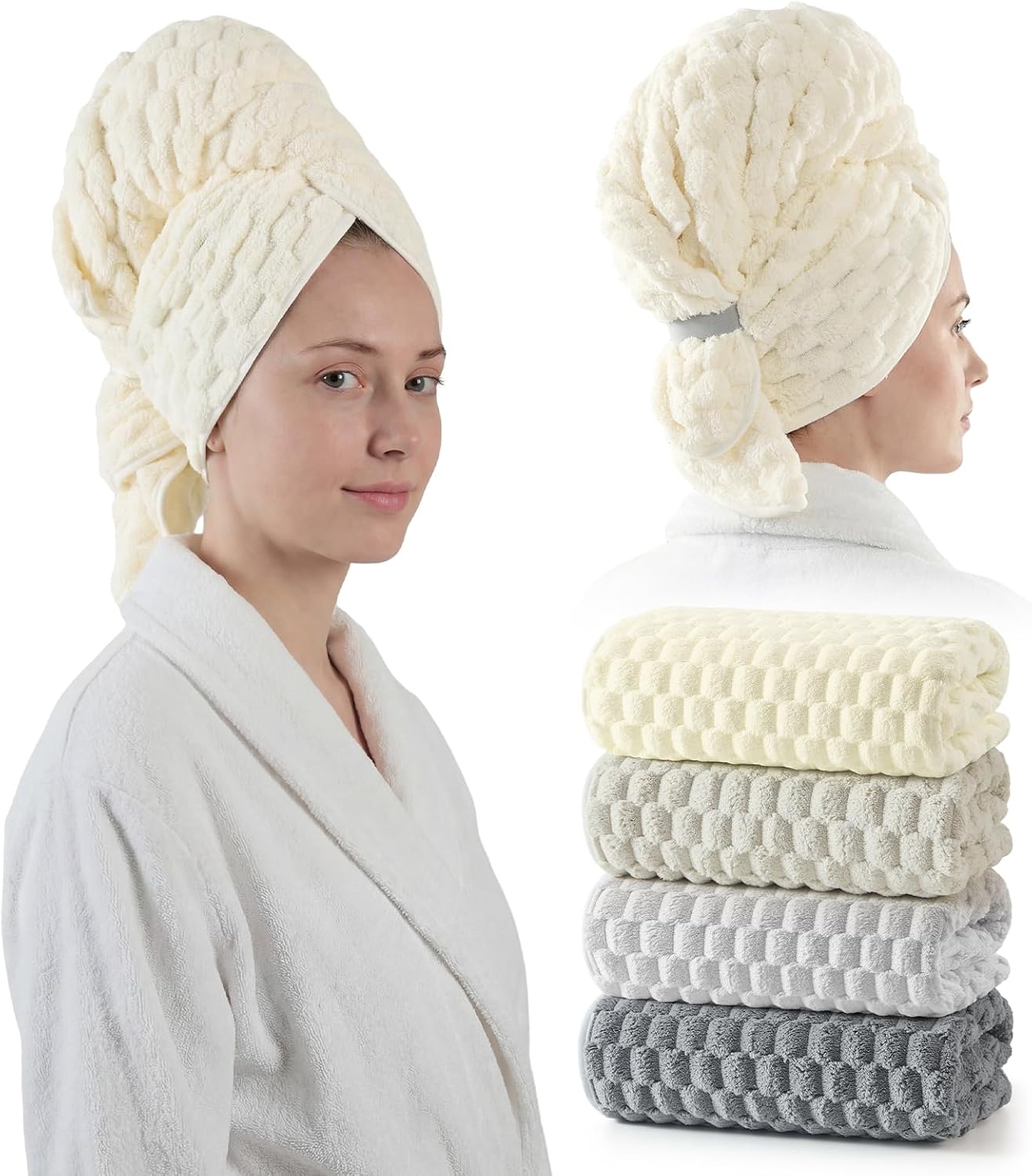 Detalle de REDKISS 4-Pack Extra-Large Microfiber Hair Towels, 23 x 47 Inches