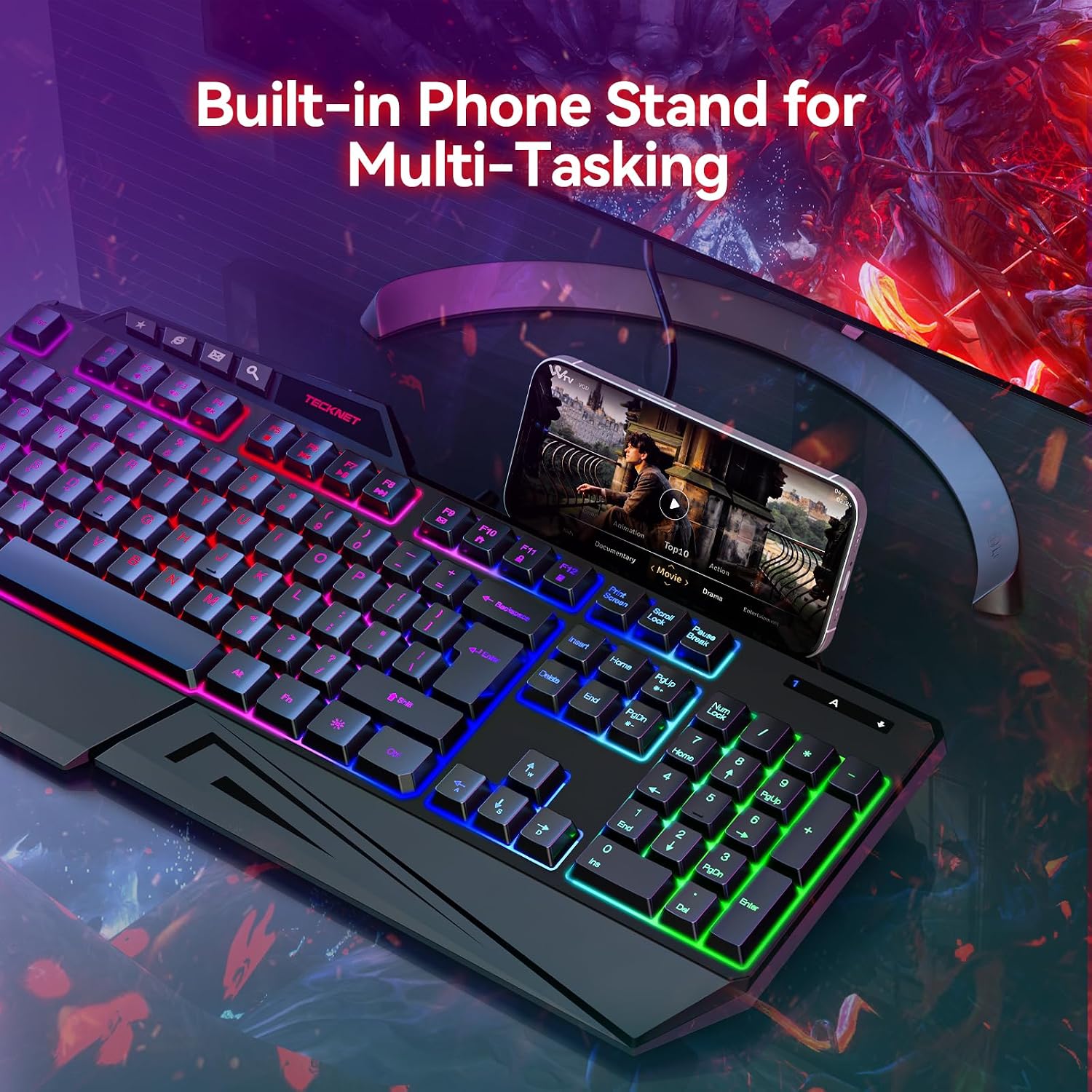 Thumbnail 4 de TECKNET Wired RGB Gaming Keyboard – 26-Key Anti-Ghosting with Ergonomic Wrist Rest