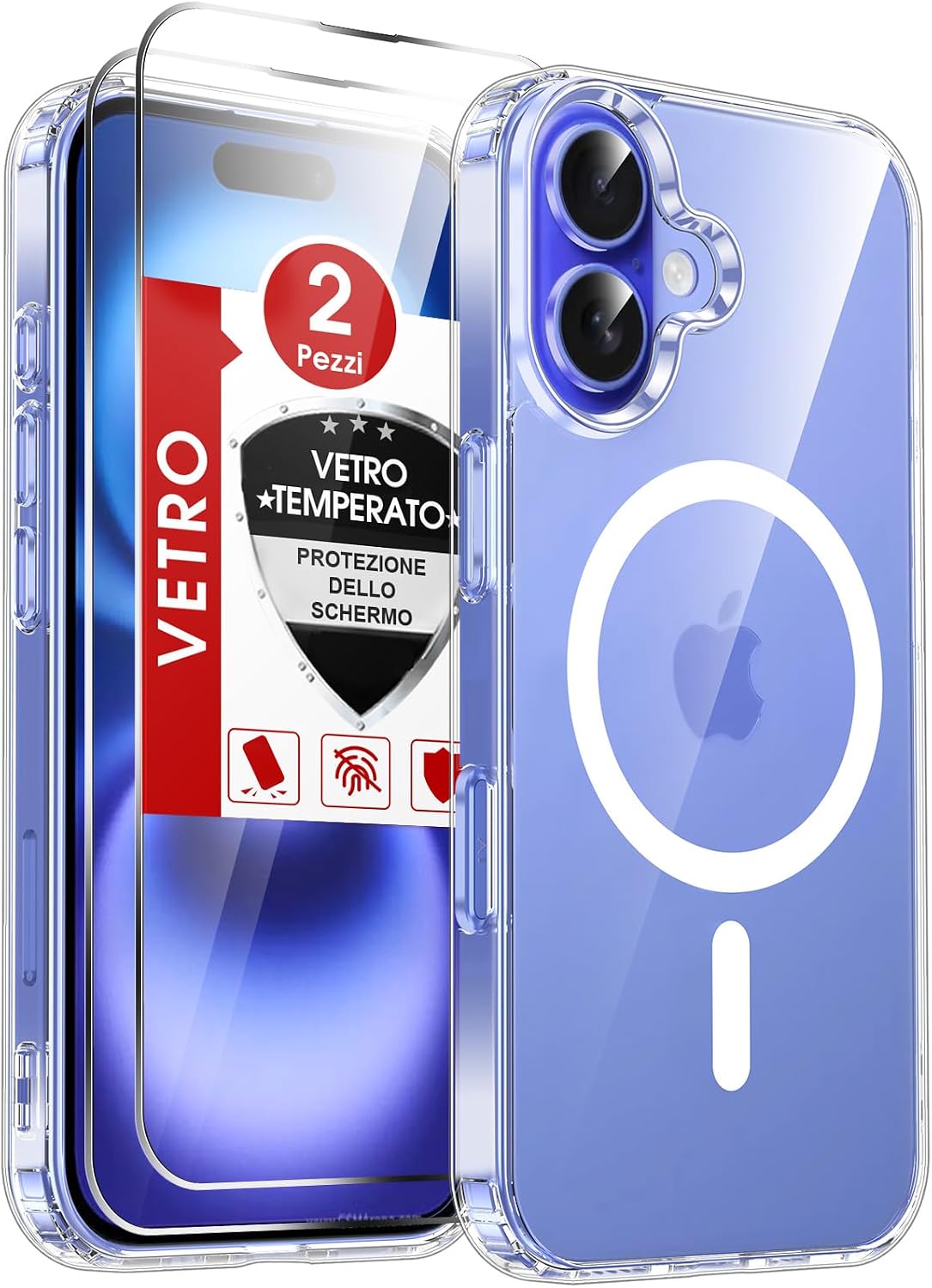 Detalle de LeYi Cover Magnetica Trasparente per iPhone 16 con 2 Vetri Temperati – Compatibile MagSafe