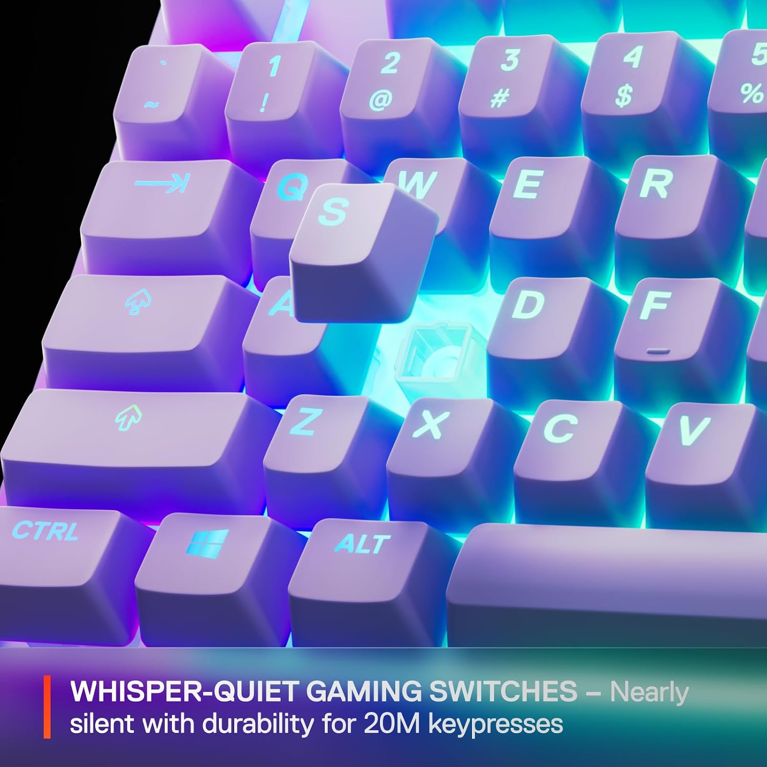 Detalle de SteelSeries Apex 3 TKL gaming keyboard (Silent) with 8-zone RGB, IP32 protection and American QWERTY, Lavender