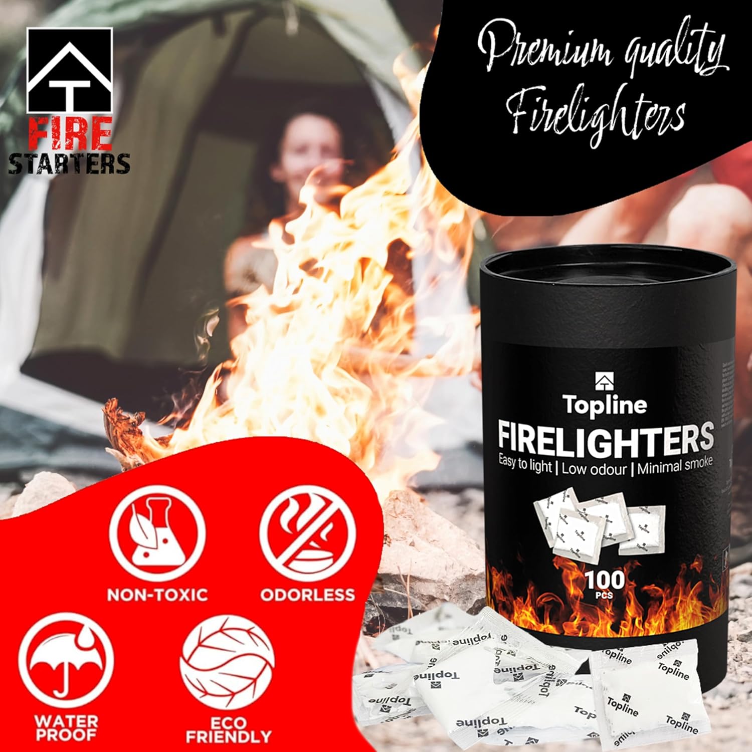 Thumbnail 1 de Instant Fire Starter Lighters Multipack by Topline – 100 Odourless Sachets in a Waterproof Tube