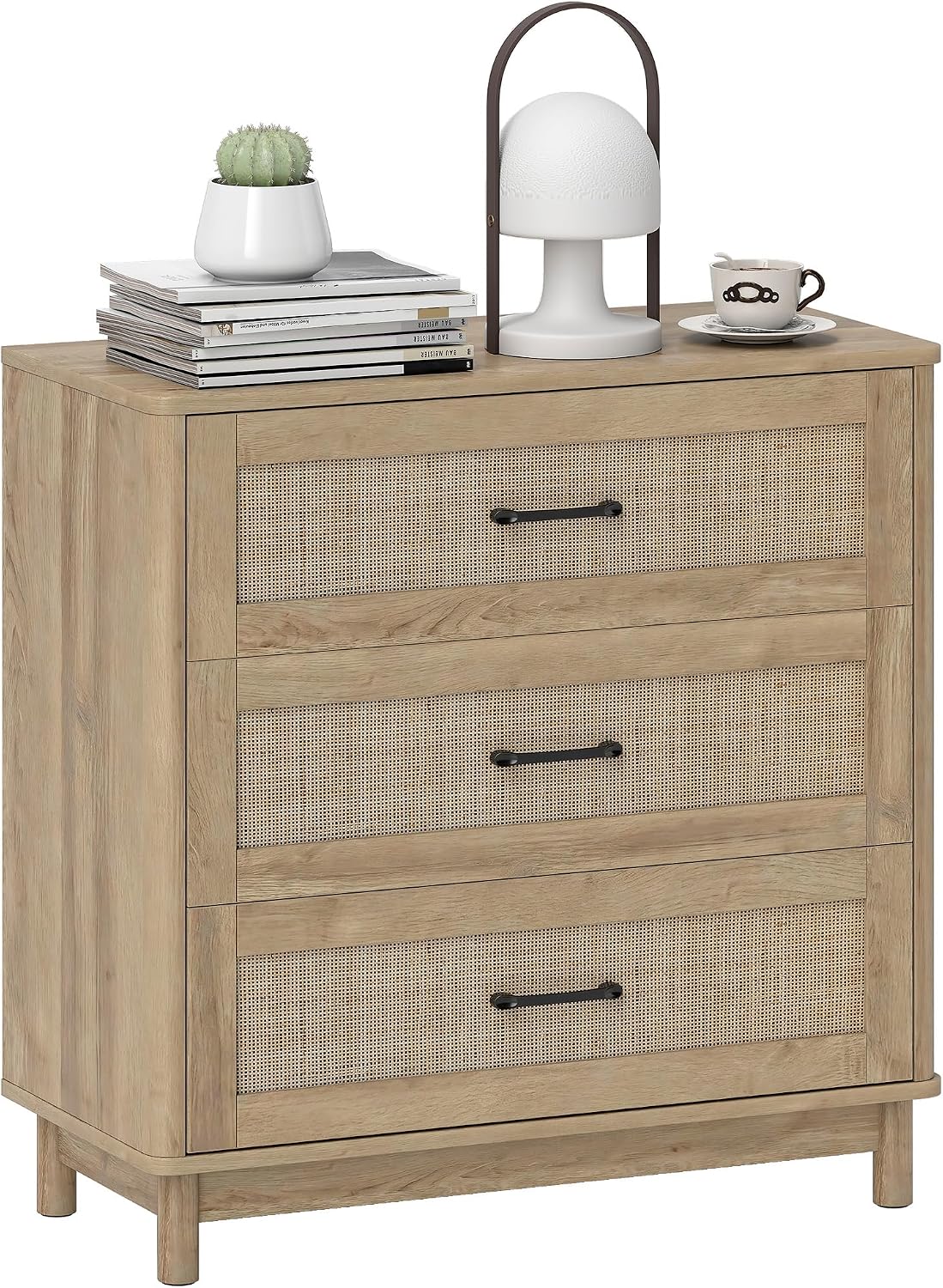 Detalle de HOMCOM 83D-049V00AK Bohemian Rattan Chest of Drawers, Oak, 3 Drawers