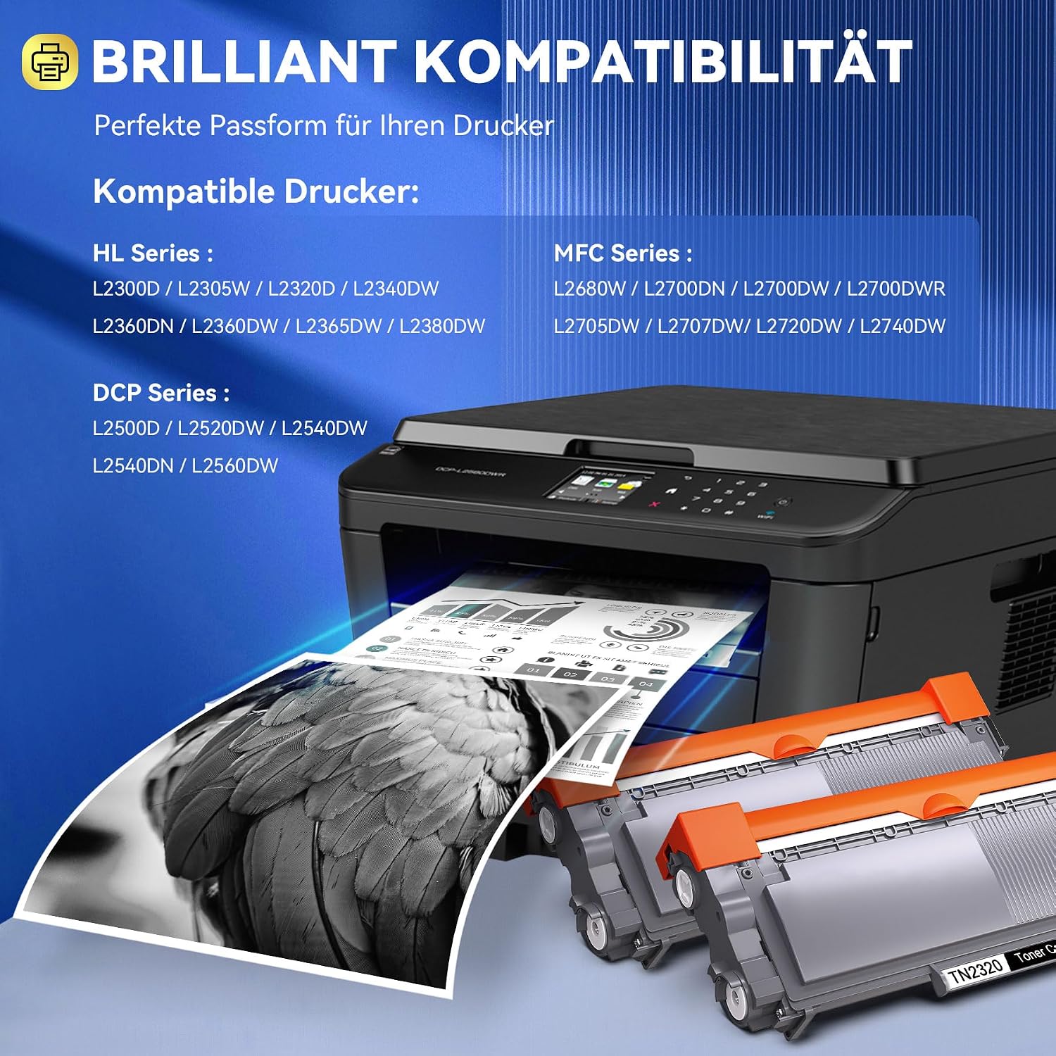 Detalle 2 de Toner Kingdom TN2320 kompatibel (2er-Set) für Brother TN-2320/TN-2310 – Schwarz