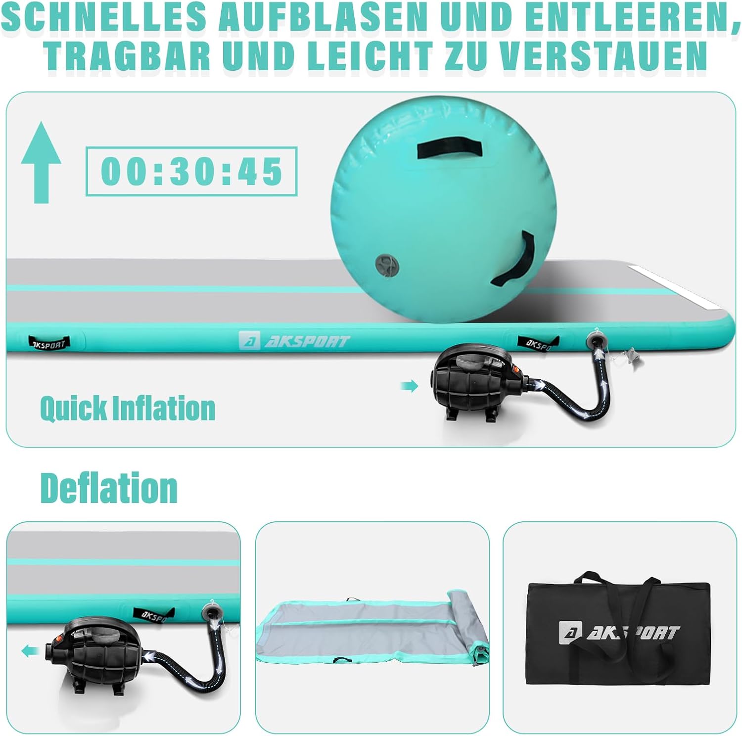 Thumbnail 3 de AKSPORT Airtrack Air Roll 3 m Luftmatte