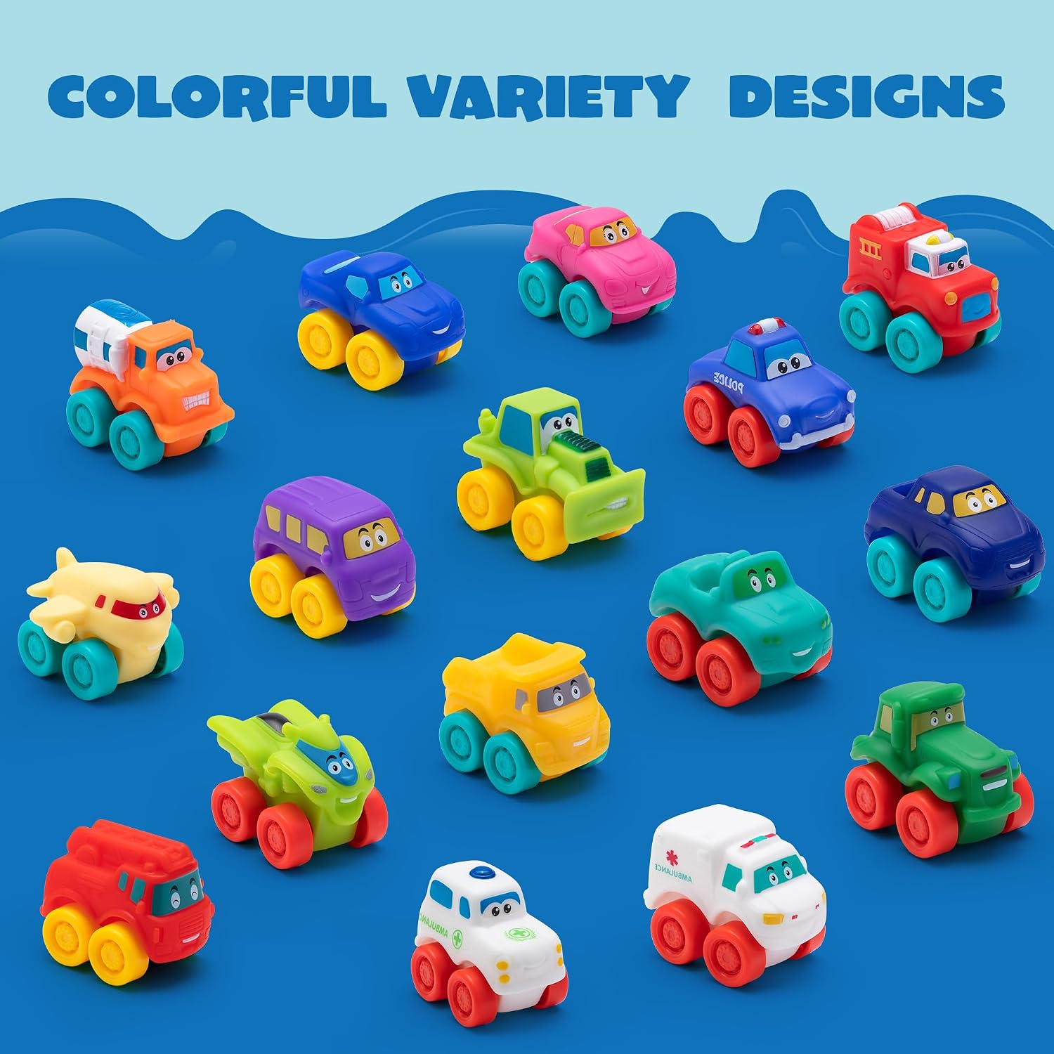 Thumbnail 1 de JOYIN Cartoon Fahrzeug-Set (16-teilig) – Soft Rubber Spielzeugautos für Kleinkinder