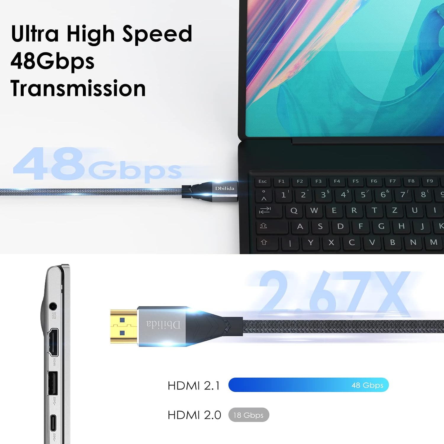 Detalle 2 de Dbilida HDMI 2.1 Glasfaserkabel 10 m für 8K/4K