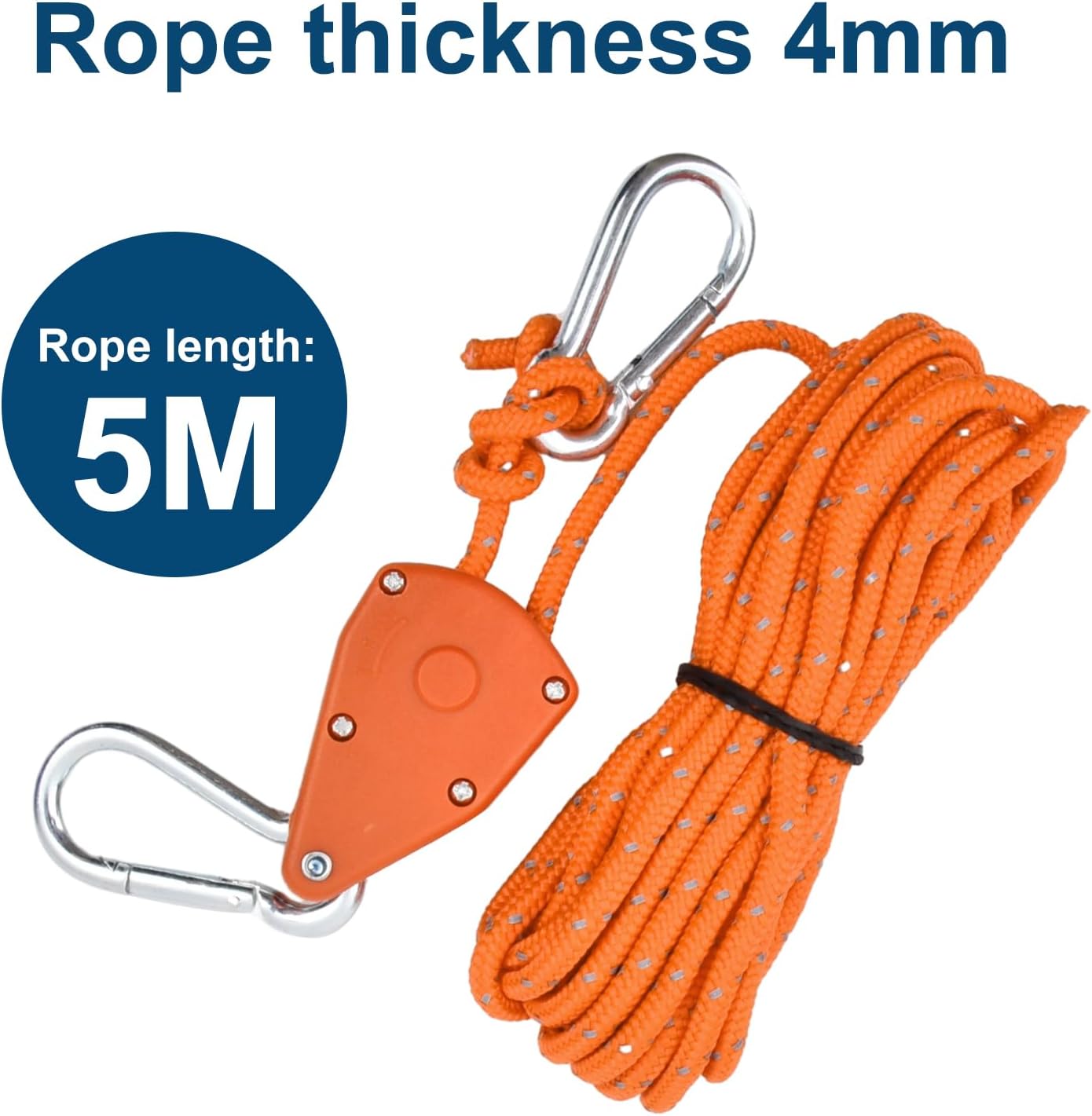 Detalle de Catime 4 Stück Reflektierende Zelter Sporneifen 4 mm × 5 m – Reflektierende Zeltabspannseile mit Spanner Einsteller, Rot