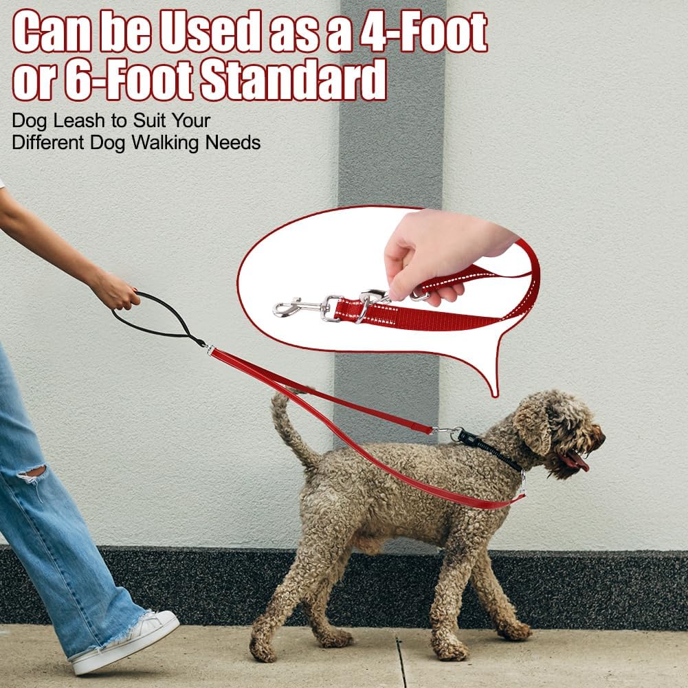 Thumbnail 6 de Adiwo Laisse de Dressage Réfléchissante pour Chien — Laisse double point, nylon résistant et réglable (Rouge)