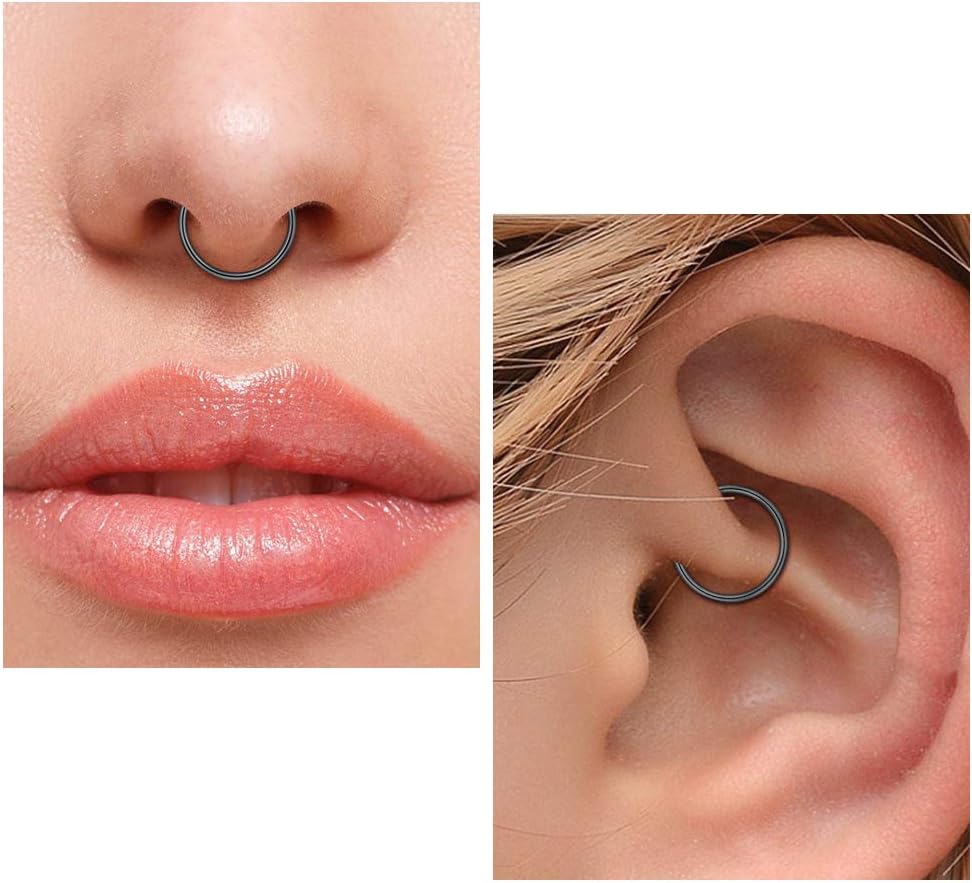 Detalle 2 de Briana Williams 2pcs Hinged Clicker Segment Nose Rings – 316L Surgical Steel, 20G, 6mm Inner Diameter (5–12mm options)