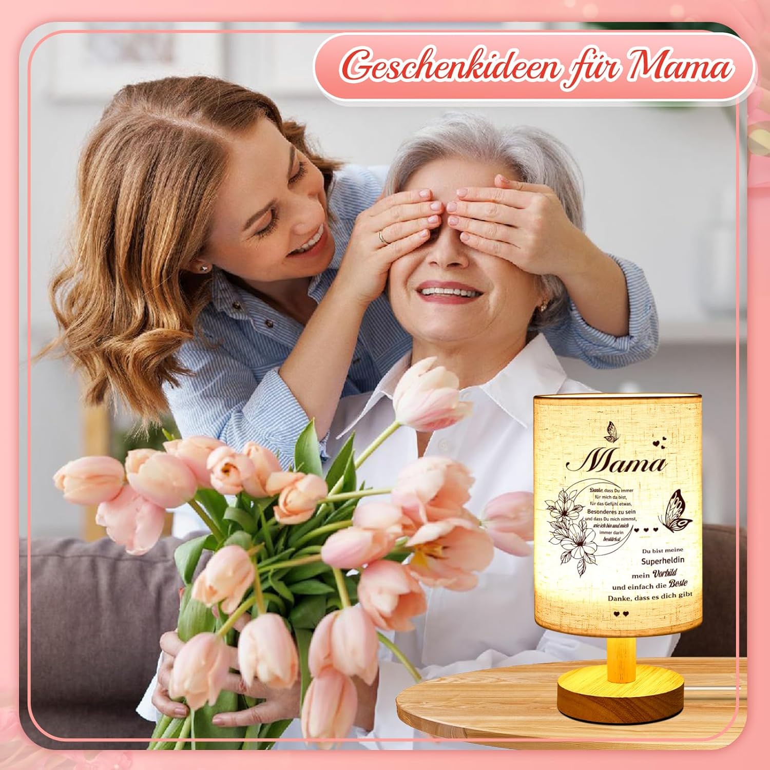 Thumbnail 2 de Linkax Tischlampe für Mama mit Spruch „Mama Danke, dass Du immer für mich da bist“ als Muttertagsgeschenk