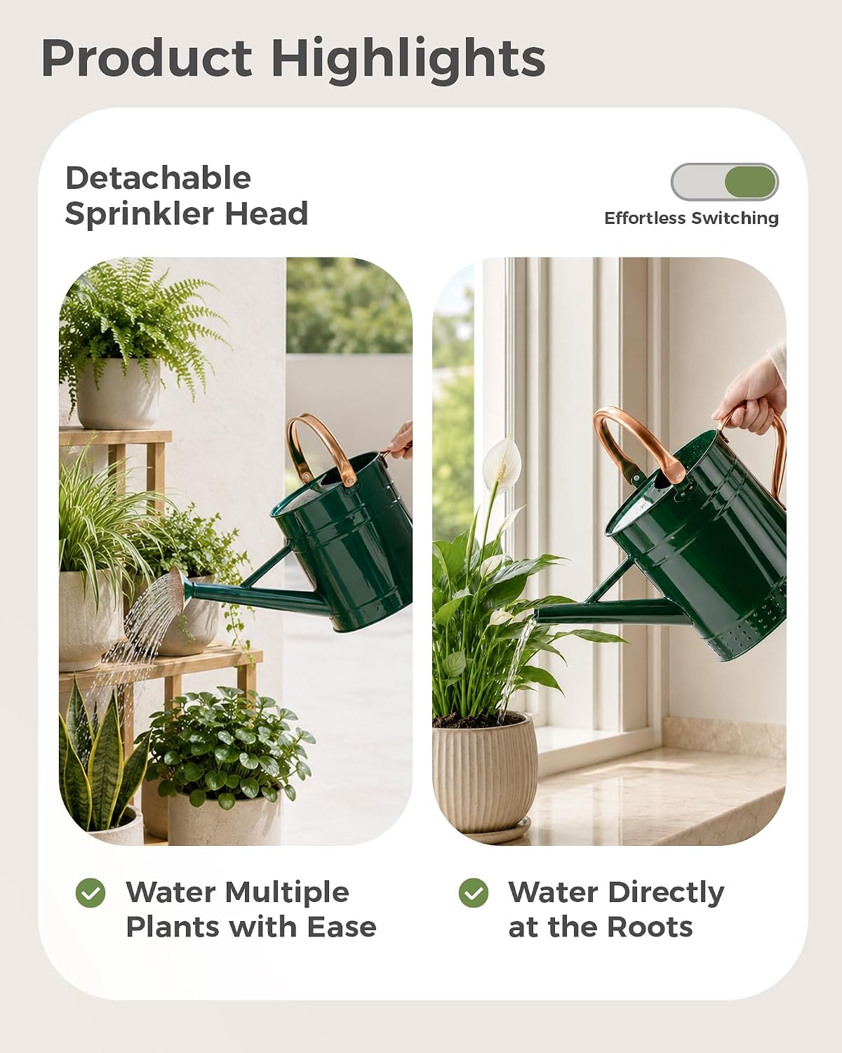 Detalle 2 de Bamworld 1 Gallon Stainless Steel Watering Can with Long Spout (Green)