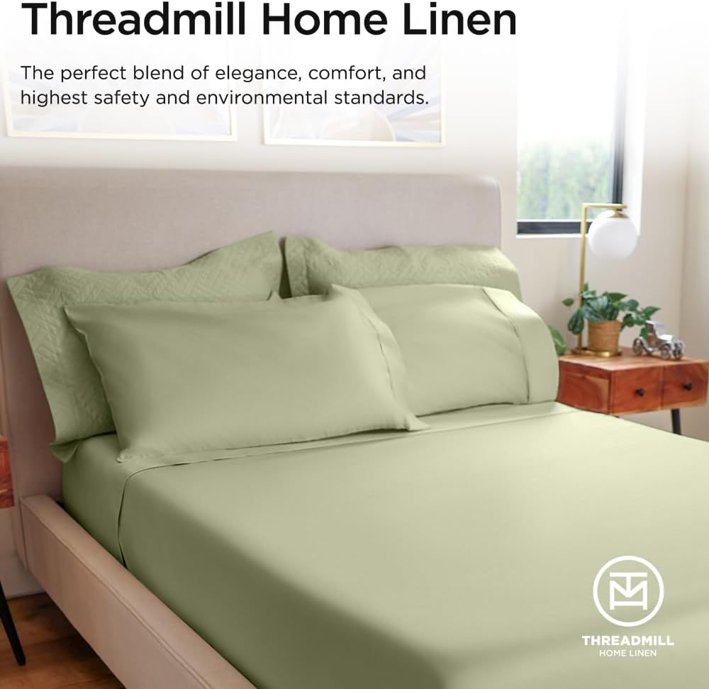 Thumbnail 6 de Threadmill 100% Cotton Queen Sheets Set with 600 Thread Count in Sage Green