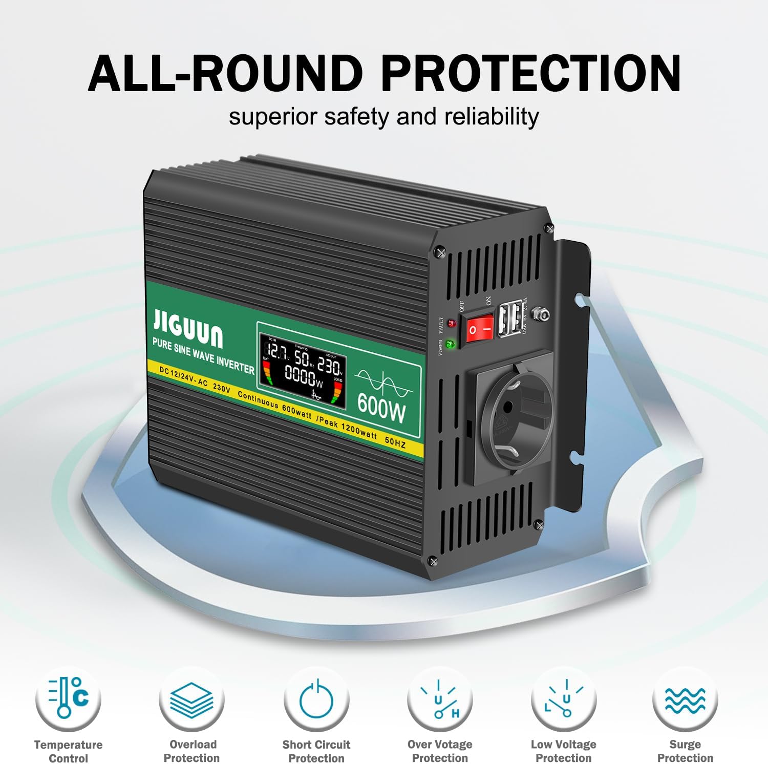 Thumbnail 4 de JIGUUN 600W inverter onda pura 12V/24V con display e telecomando 🔌