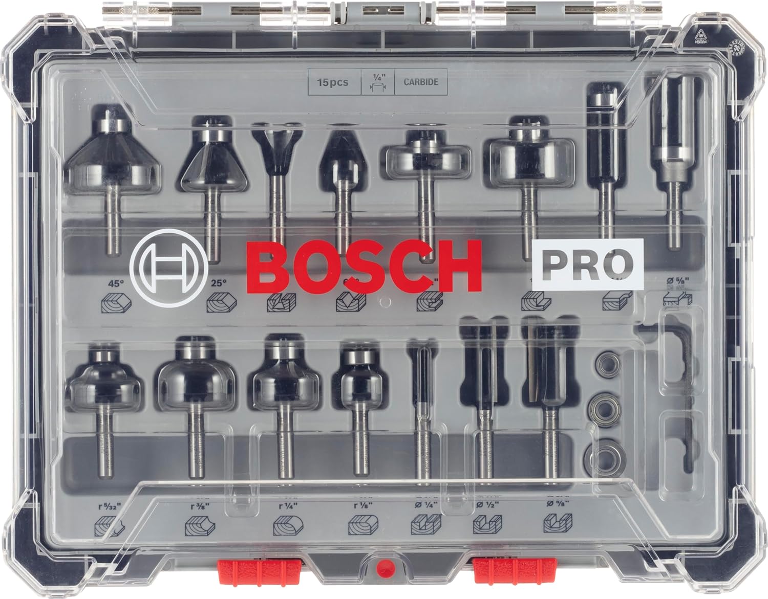 Thumbnail 1 de Bosch Professional 15 pcs Mixed Router Bit Set (1/4 inch shank) for Wood