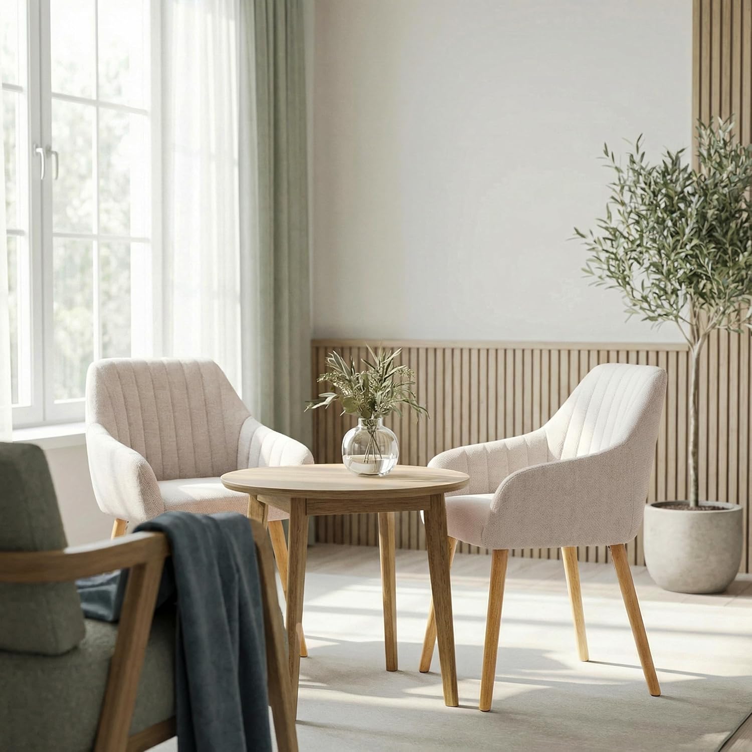Thumbnail 5 de Goeurvant Set da 6 sedie per sala da pranzo in poliestere, seduta imbottita beige