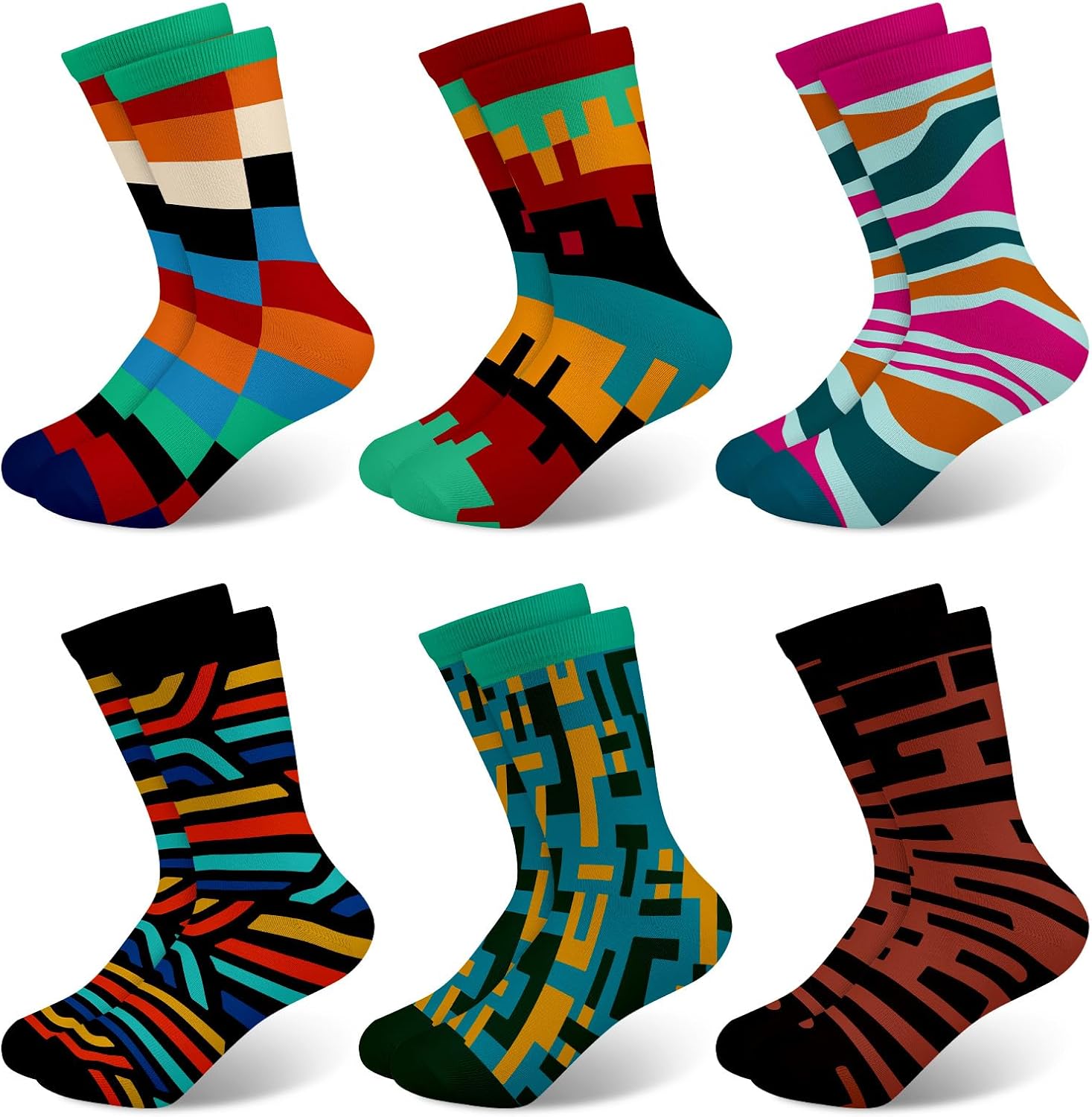 Thumbnail 6 de Queenshin Kids Socks: Novelty Camouflage Sharks in Colourful Stripes, Dots & Stars (6 Pairs)