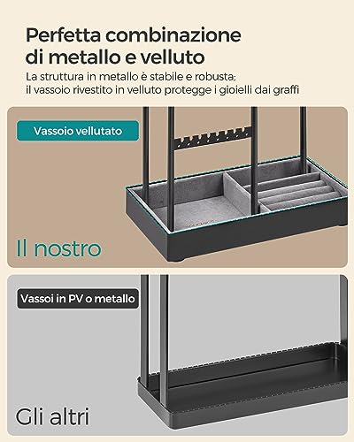 Detalle de SONGMICS Portagioie JJS021B01: Espositore per Gioielli in Metallo con Velluto, Nero