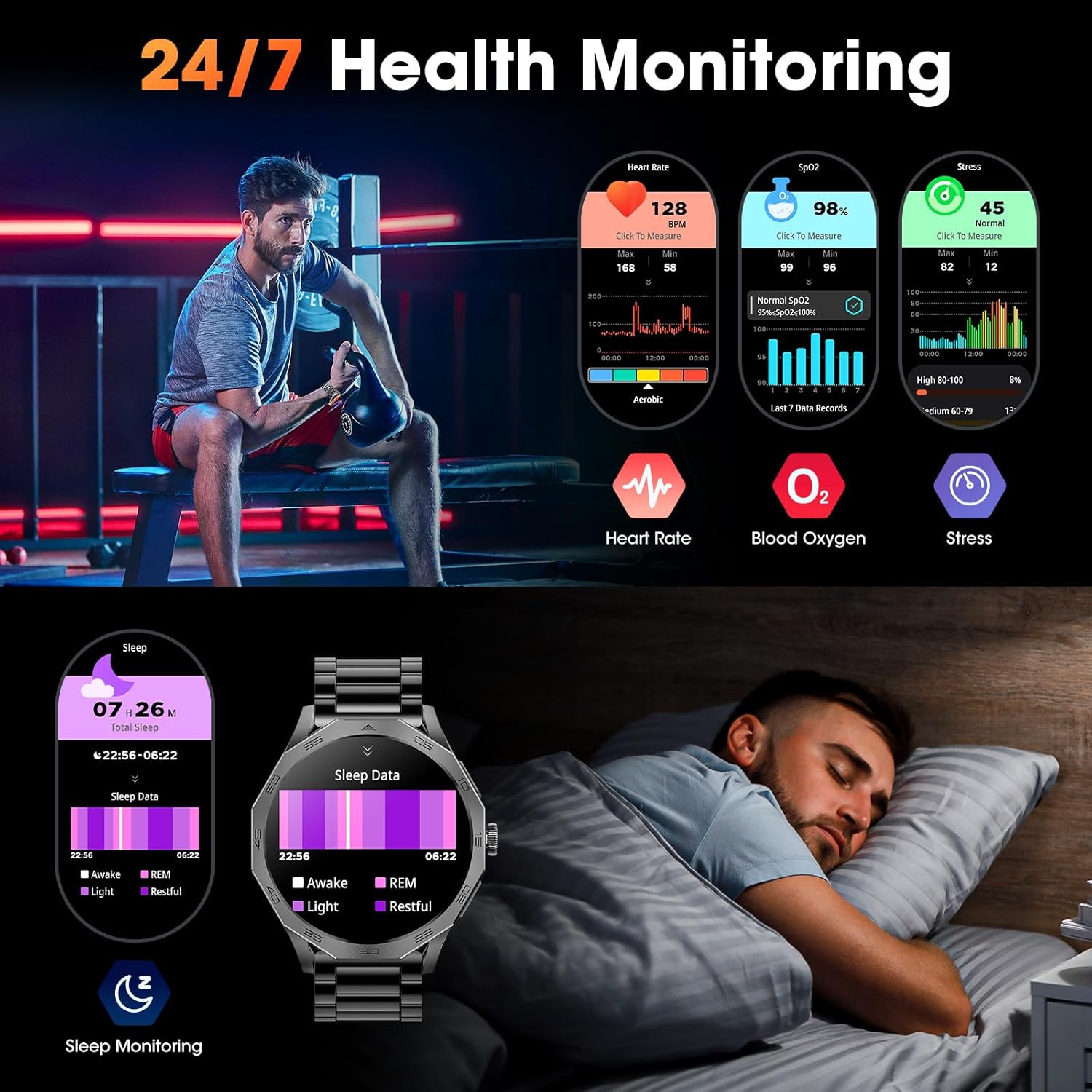 Thumbnail 6 de Military Smart Watch for Men with 1.85-inch Screen, 710mAh Battery and Bluetooth Calling