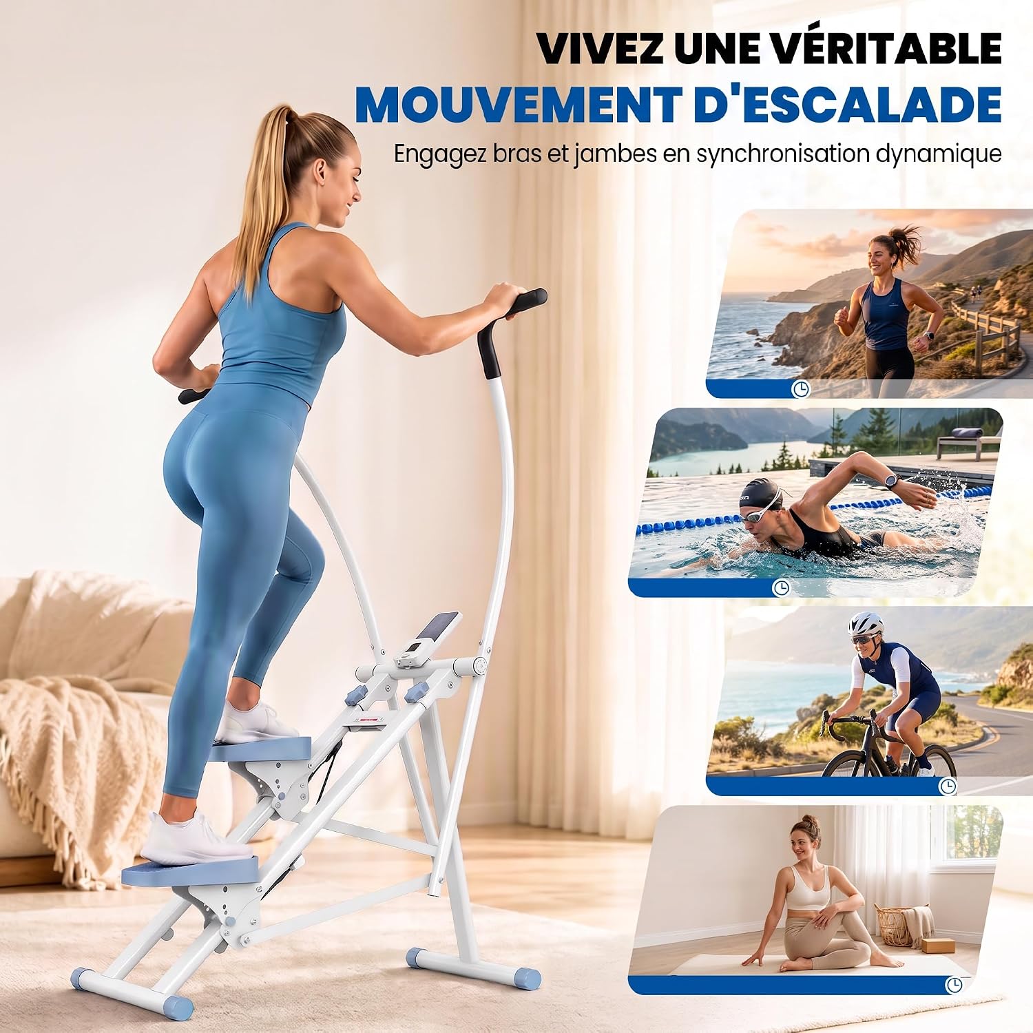 Detalle de SPORTNOW A90-406V00WT verticale trapstepper met verstelbare pedalen en lcd-monitor