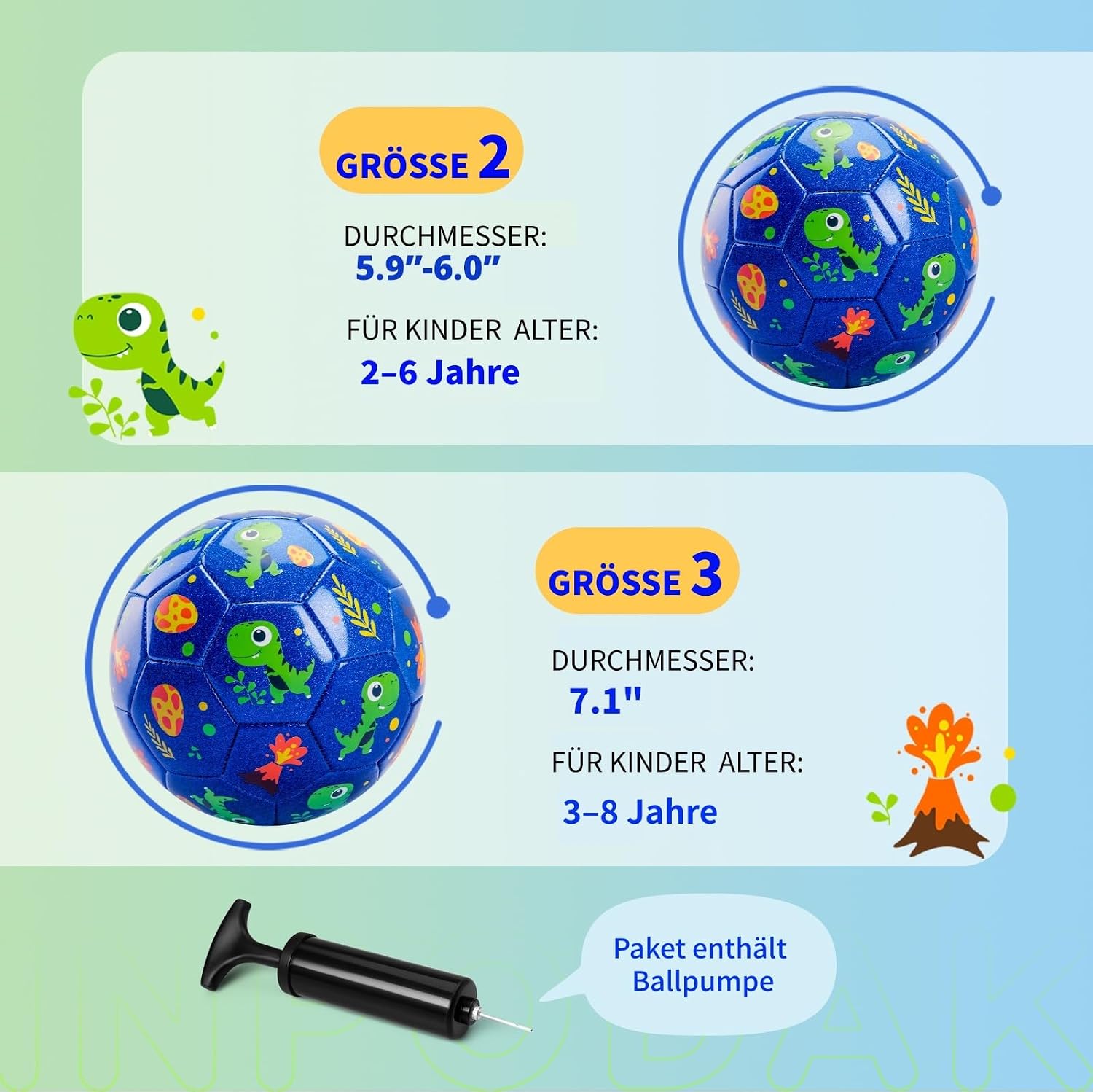 Thumbnail 5 de INPODAK Kinderfußball Größe 3 Dinosaurier-Fußball – Glitzerblau, 3–8 Jahre