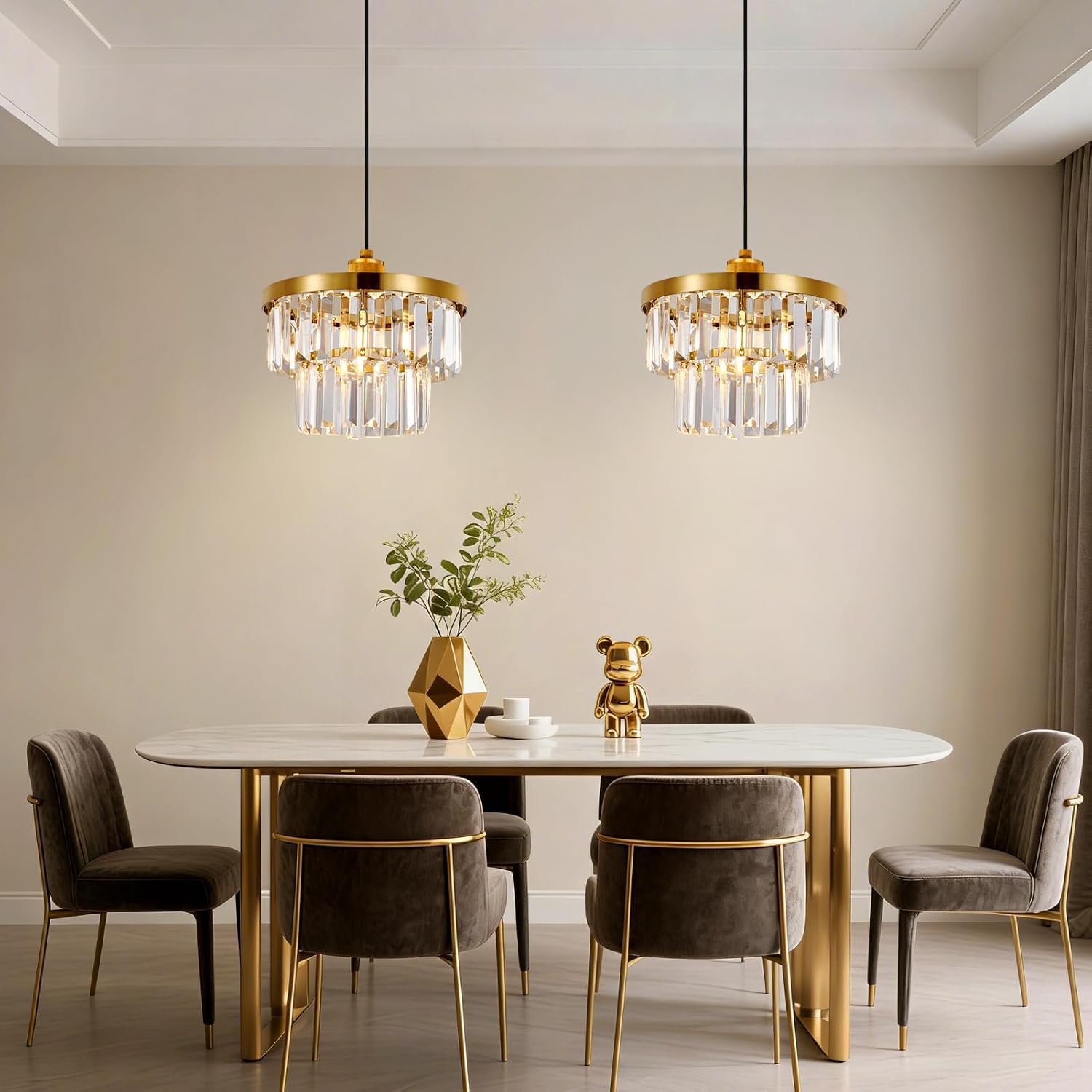 Detalle de HARPER LIVING Easy Fit Pendant Shade, Brass Finish — 25cm Glass Ceiling Light Shade