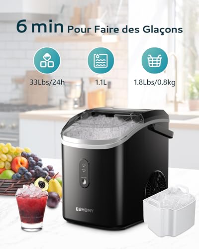 Detalle de EUHOMY Machine à glaçons 15 kg/24 h — compacte, économe et facile d’entretien