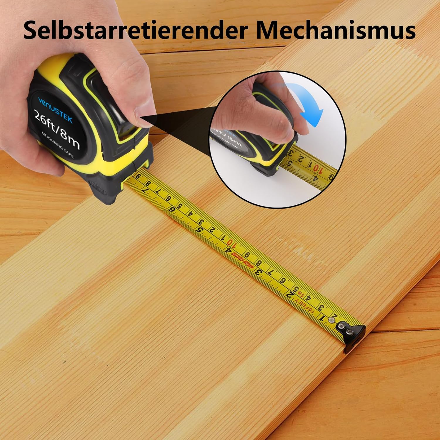 Thumbnail 3 de VENUSTEK Maßband 8 m – Profi Bandmaß mit Gürtelclip, Feststeller & doppelter Skala (mm/Zoll)