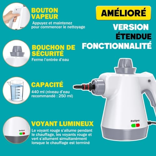 Thumbnail 6 de Rolipo Nettoyeur Vapeur Portatif 1050W – Nettoyage Haute Température sans Chimie