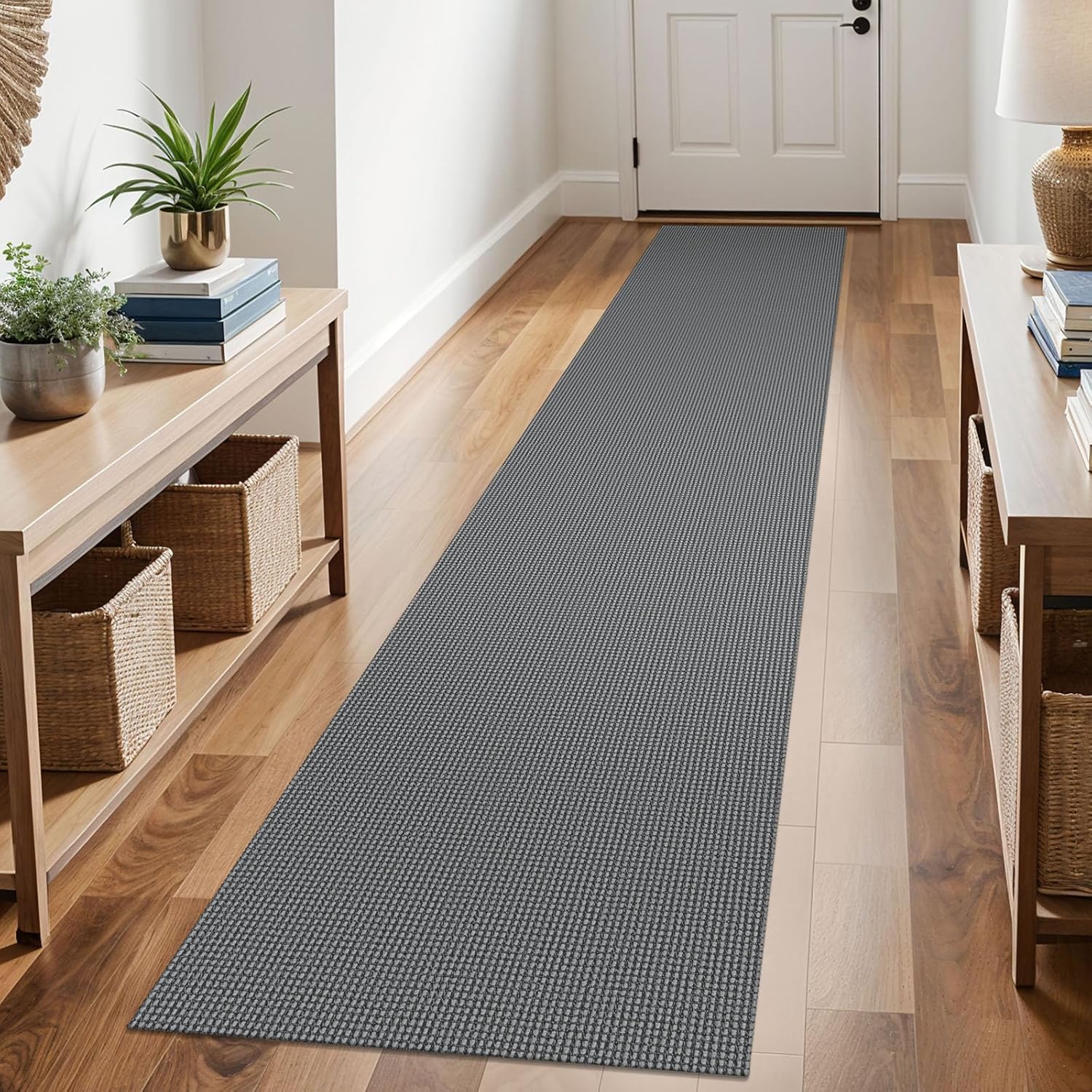 KOZYFLY Runners for Hallways 2x10 ft Washable Grey/Dark Grey Cotton Entryway Runner Rug