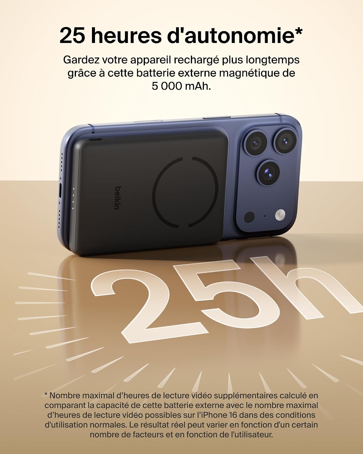 Detalle de Belkin BoostCharge Batterie Externe Magnétique 5000mAh – charge 15 W, anneau magnétique et USB-C inclus