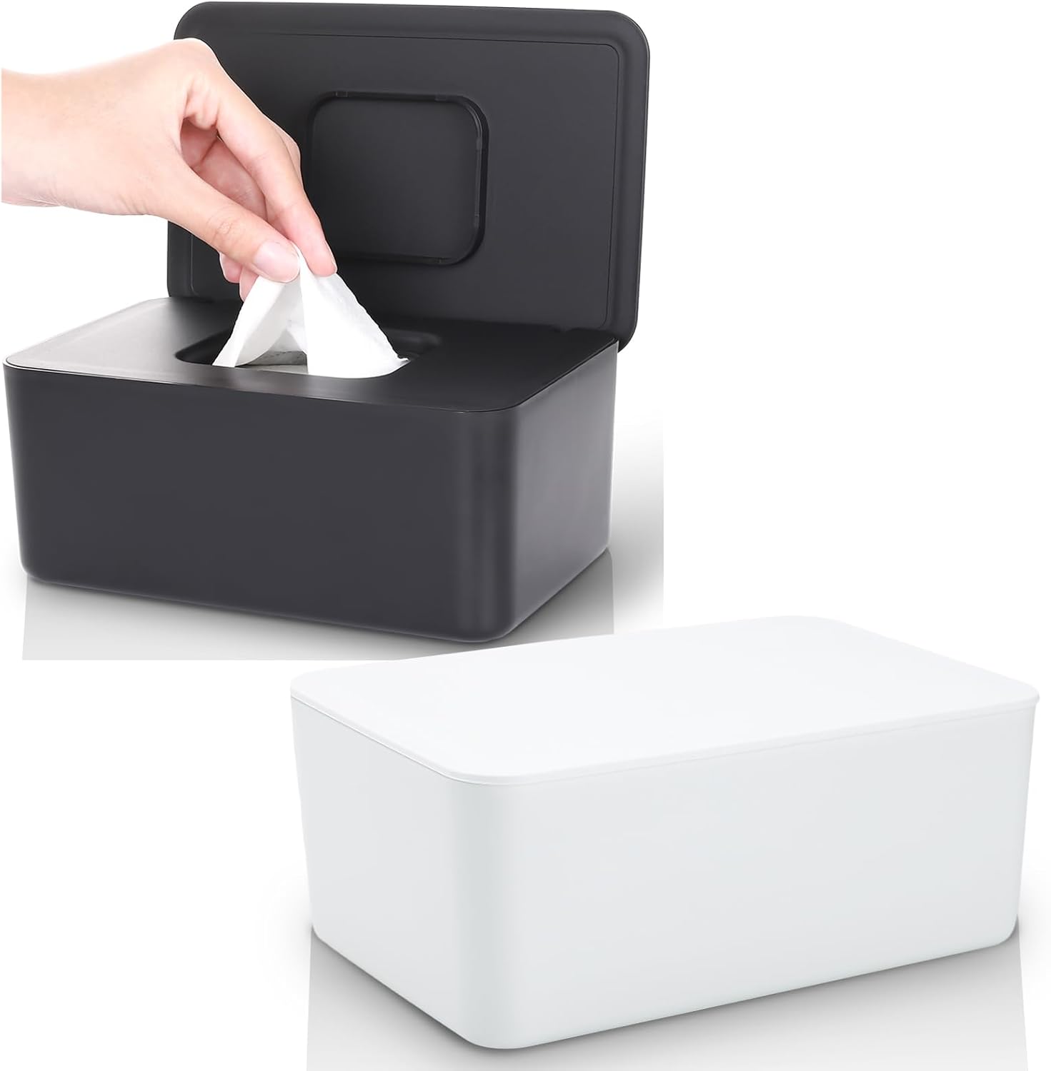 Detalle de Lijroavy QLH7002 Baby Wipes Dispenser 2-Pack, Black and White, Sealing Lid