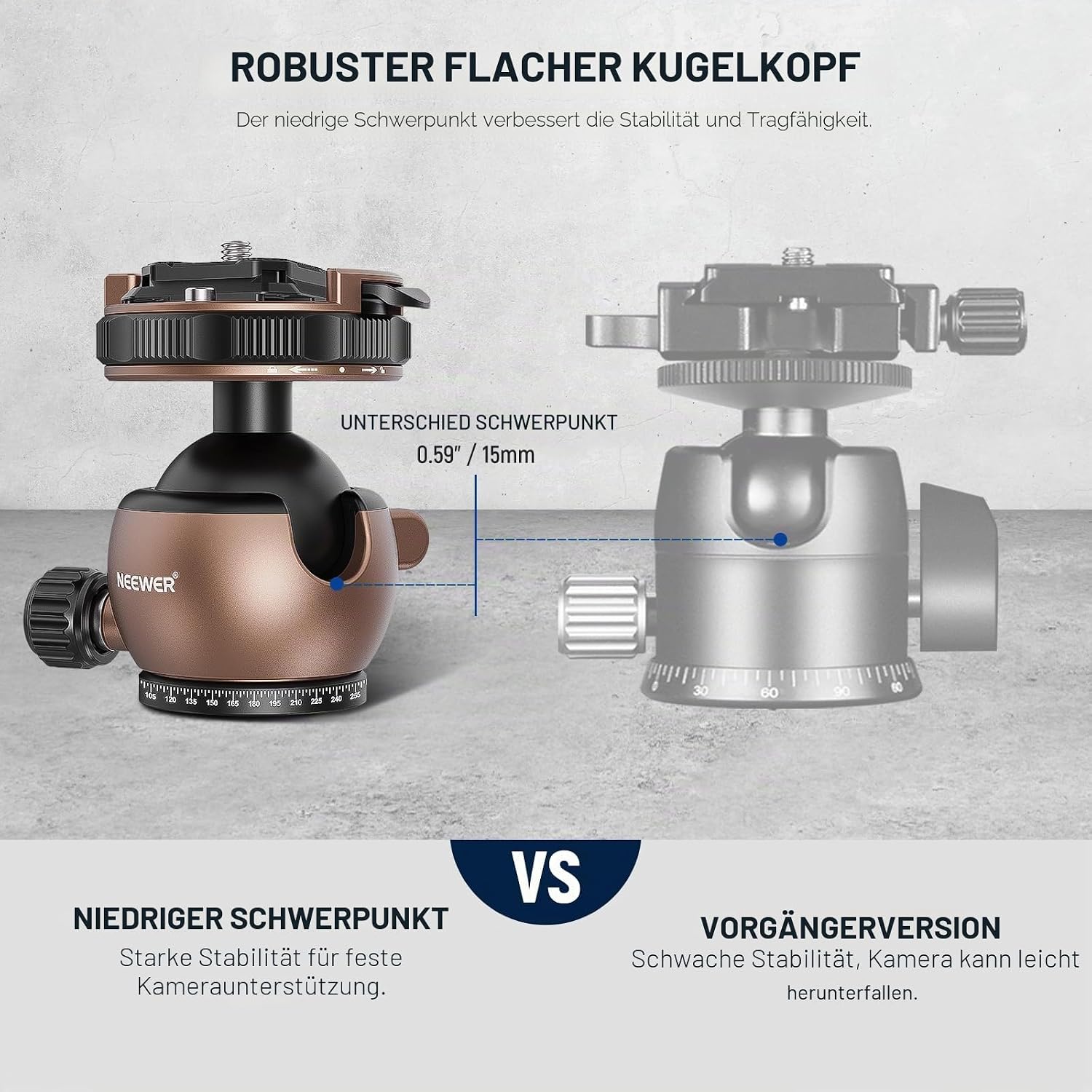 Thumbnail 1 de NEEWER Stativkopf Kugelkopf GM32 – flaches Profil, 10 kg Traglast und Quick Release Platte