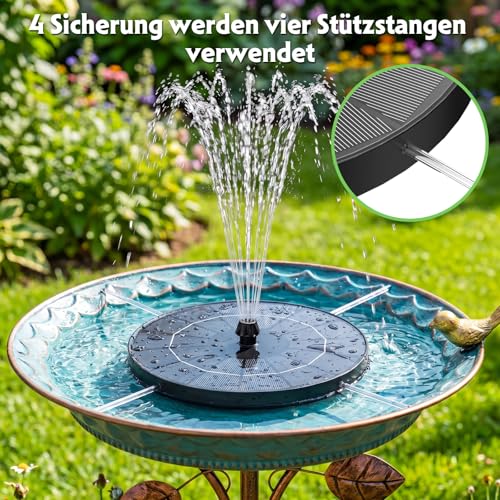 Detalle 2 de AISITIN Solarbrunnen für Draussen mit 4 Sprüh Effekten und 4 Stützstäben – solarbetrieben, 3,8 W Modul