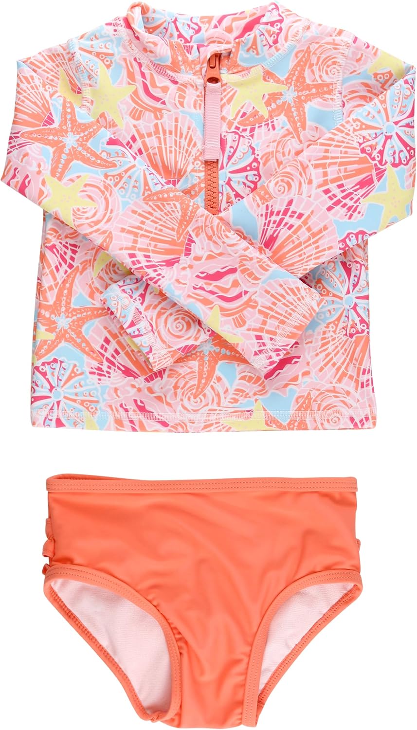 Thumbnail 3 de RuffleButts Baby/Toddler Girls Long Sleeve Rash Guard 2-Piece Swimsuit Set with UPF 50+ and Zipper