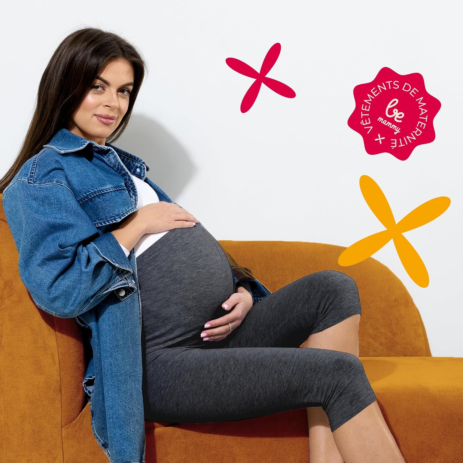 Detalle de Be Mammy Leggings de maternité en coton 3/4 confortables et opaques