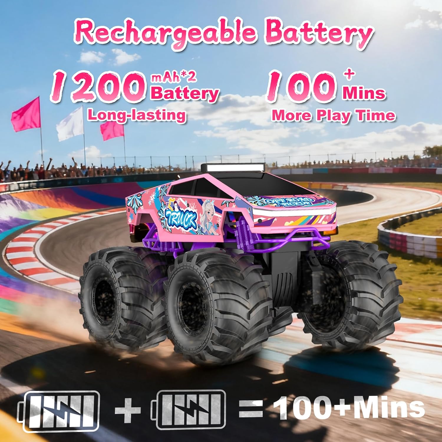 Detalle 2 de Remote Control Car for Girls 1:18 Pink Monster Truck – Amphibious 4WD RC Truck