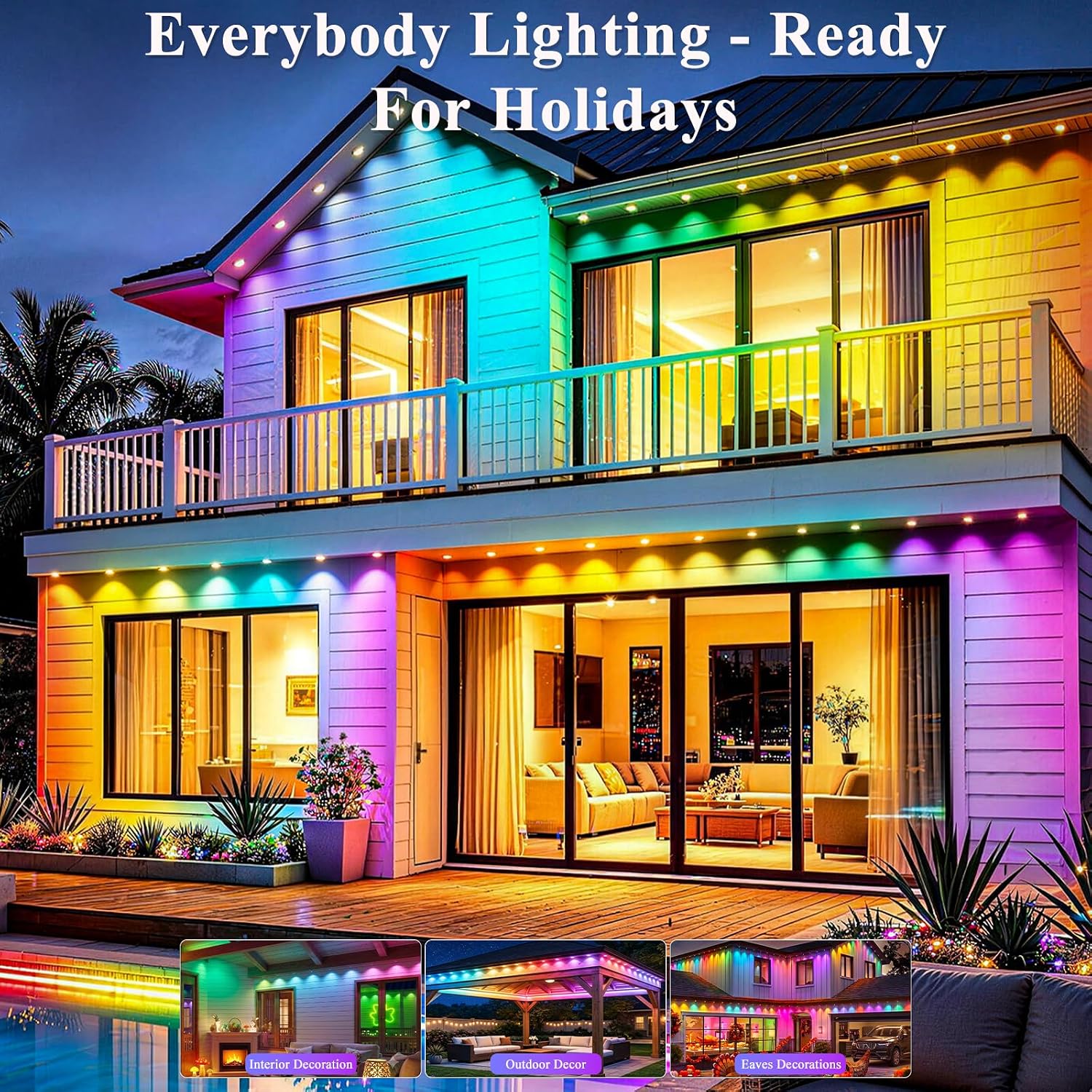 Detalle 1 de JNUNUSE 200FT Permanent Outdoor LED Lights, RGB+IC, IP65, App & Remote Control