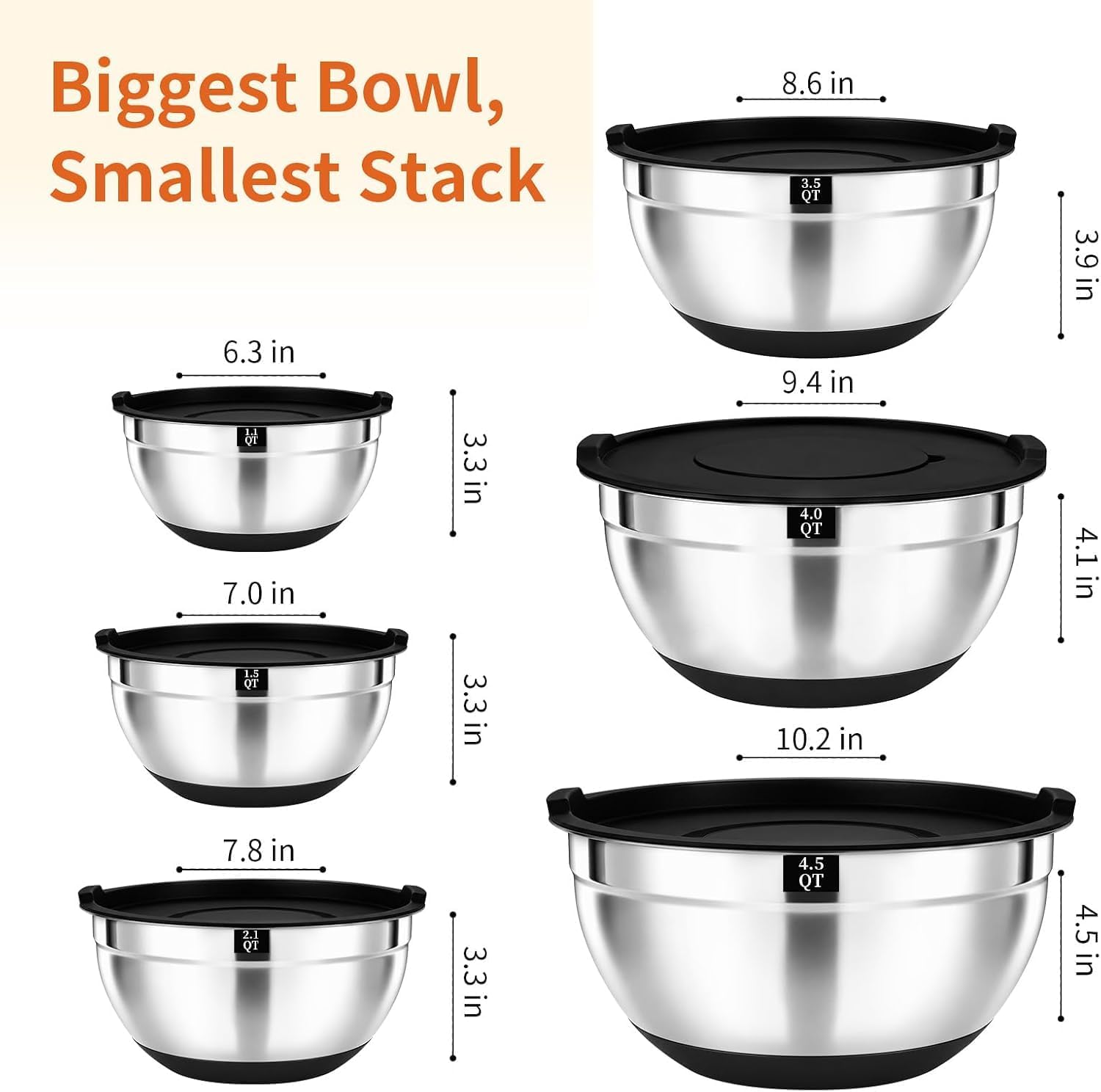 Detalle de Greenloom Mb-set-001 21-Piece Stainless Steel Mixing Bowl Set with Lids and Graters