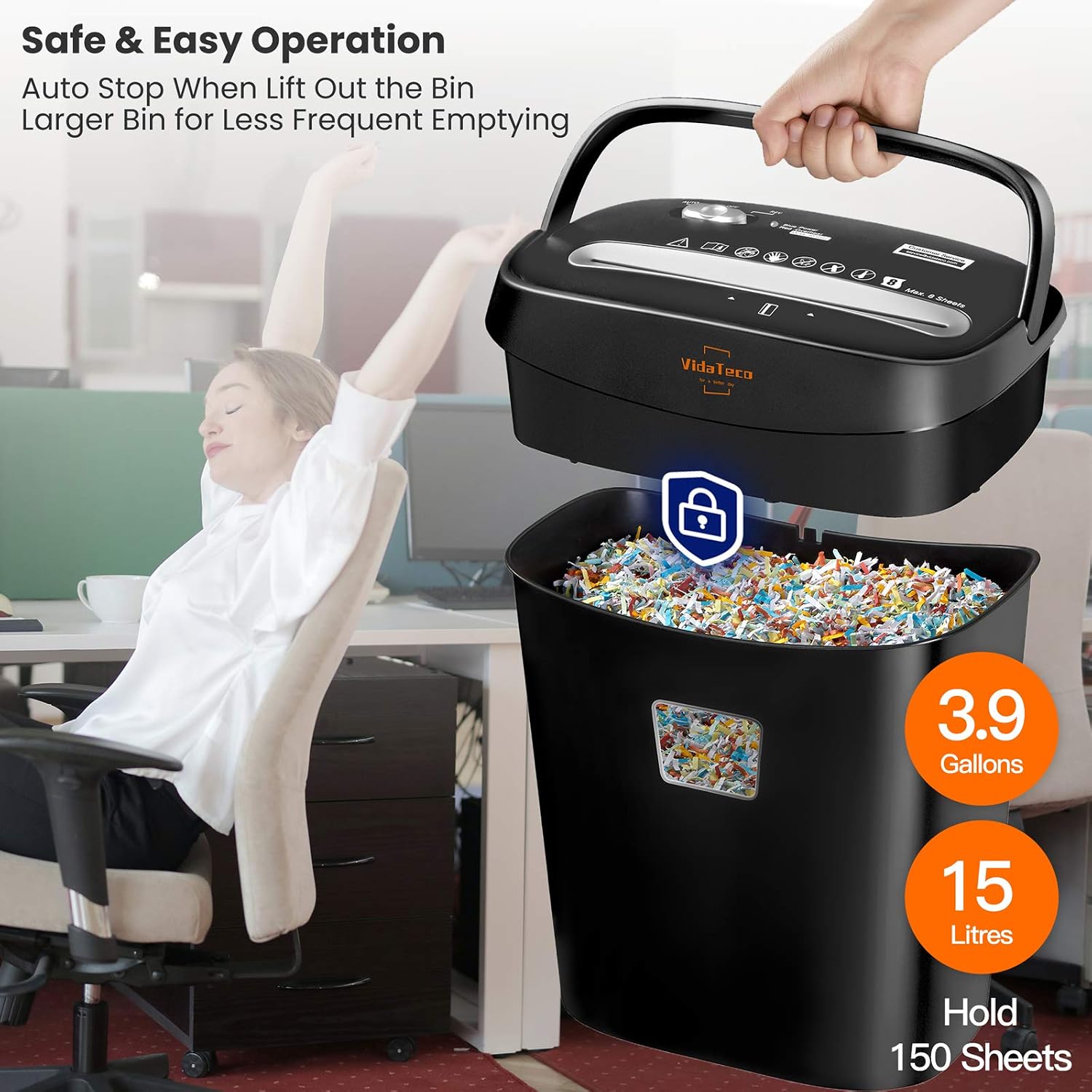 Detalle 2 de VidaTeco Cross-Cut 8-Sheet Shredder