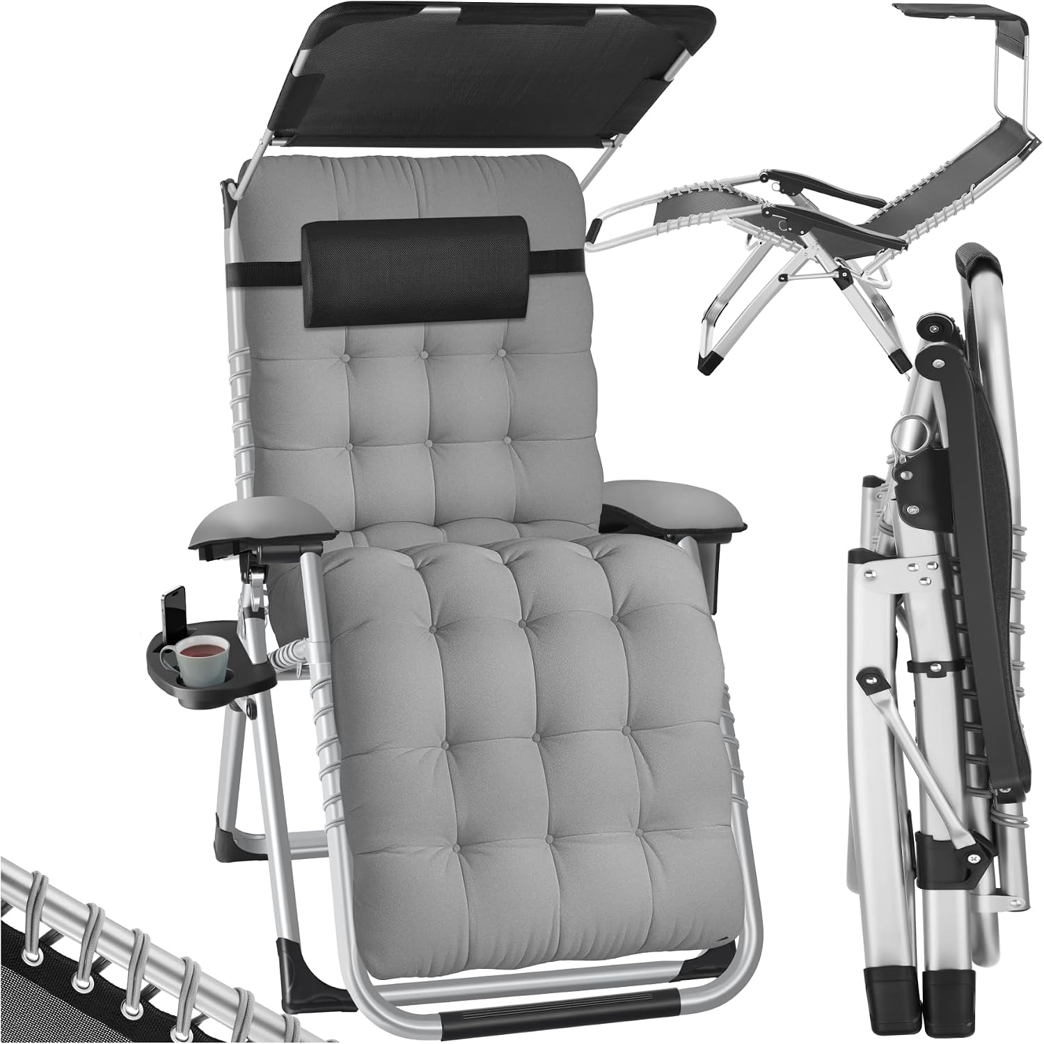 Detalle de tectake Silla tumbona plegable gris 1