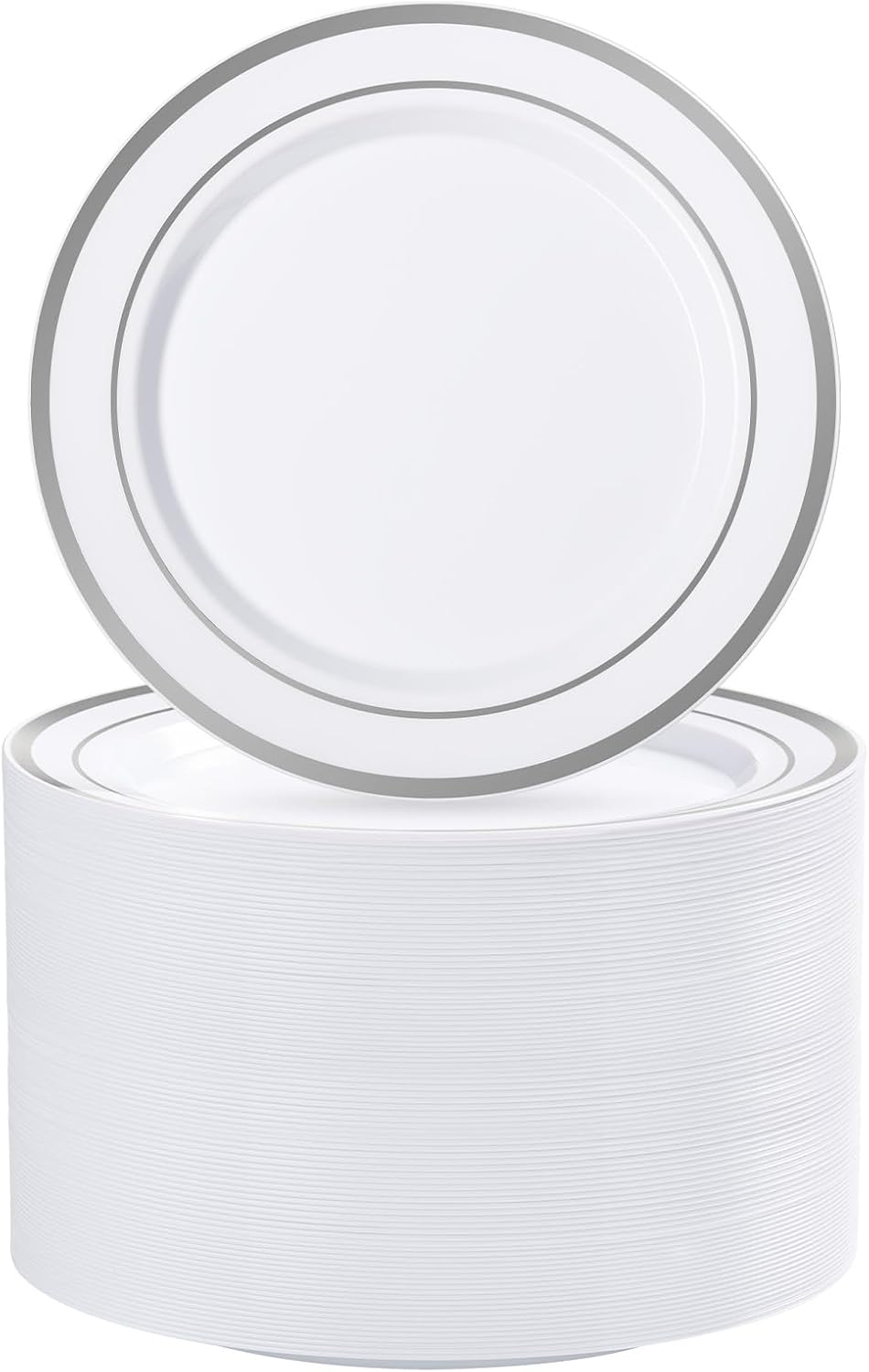 Imagen de BESTVIP 100PCS 7 Inch Silver Rim Plastic Dessert Plates en OfertitasTOP