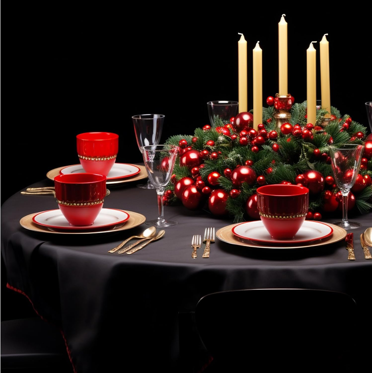 Thumbnail 3 de Aocoz Round Tablecloth 132-Inch 10-Pack Black (Washable Polyester)