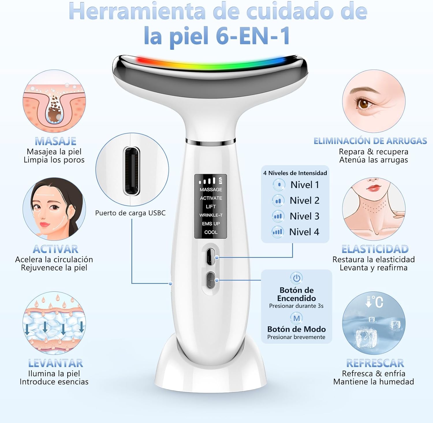 Detalle 2 de Masajeador Facial Eléctrico 6 Modos, Reafirma y Rejuvenece